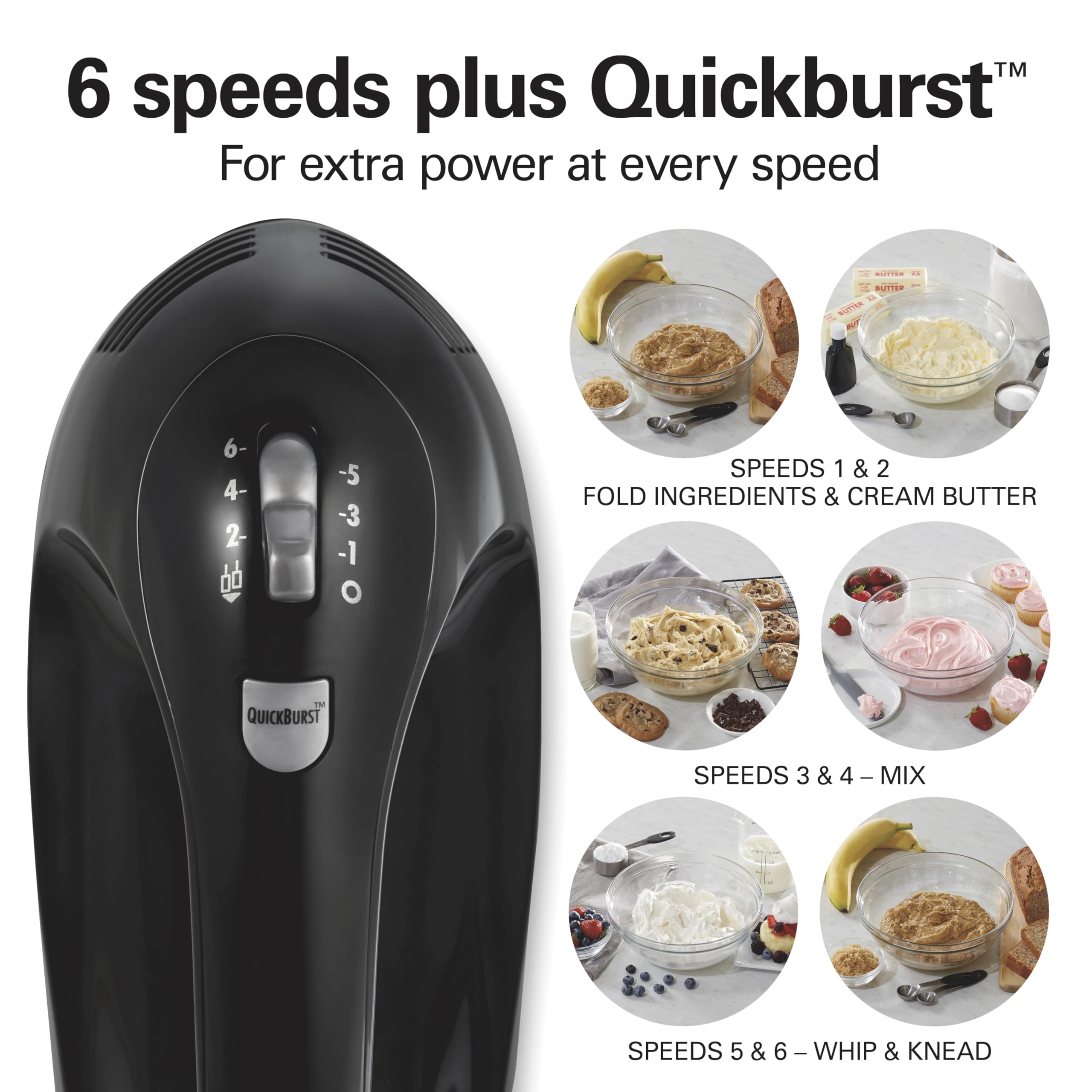 **Hamilton Beach 6-Speed Electric Hand Mixer - 275W Powerful Motor, Includes Whisk, Dough Hooks & Easy-Clean Beaters, Snap-On Storage Case, Black - Perfect for Baking Cakes, Cookies & Mixing Dough**