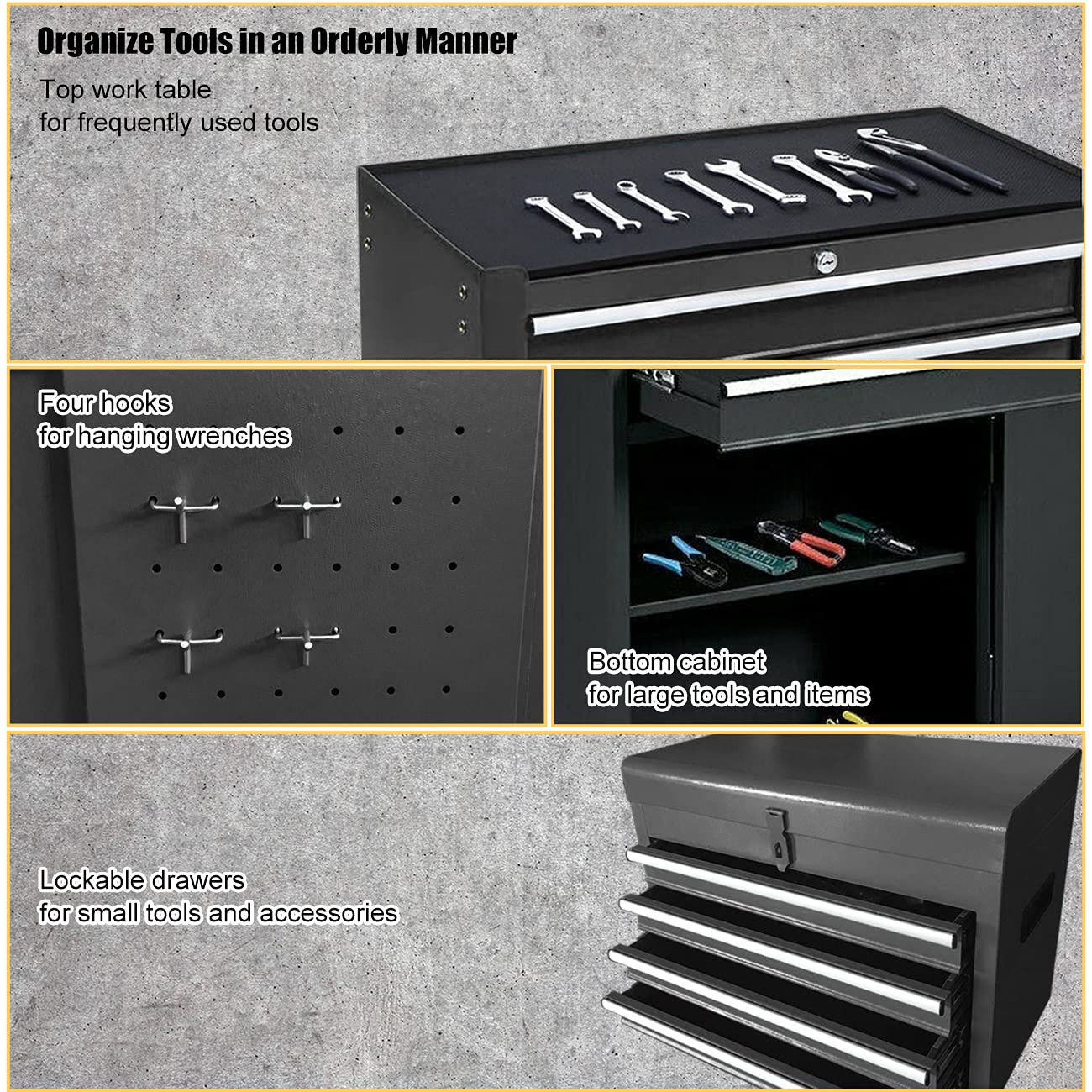 5-Drawer Rolling Tool Chest - Heavy Duty Mobile Tool Storage Organizer with Wheels, Lockable Drawers & High Capacity for Garage, Workshop & DIY Projects (Black) - Perfect for Mechanics, Carpenters & Home Improvement