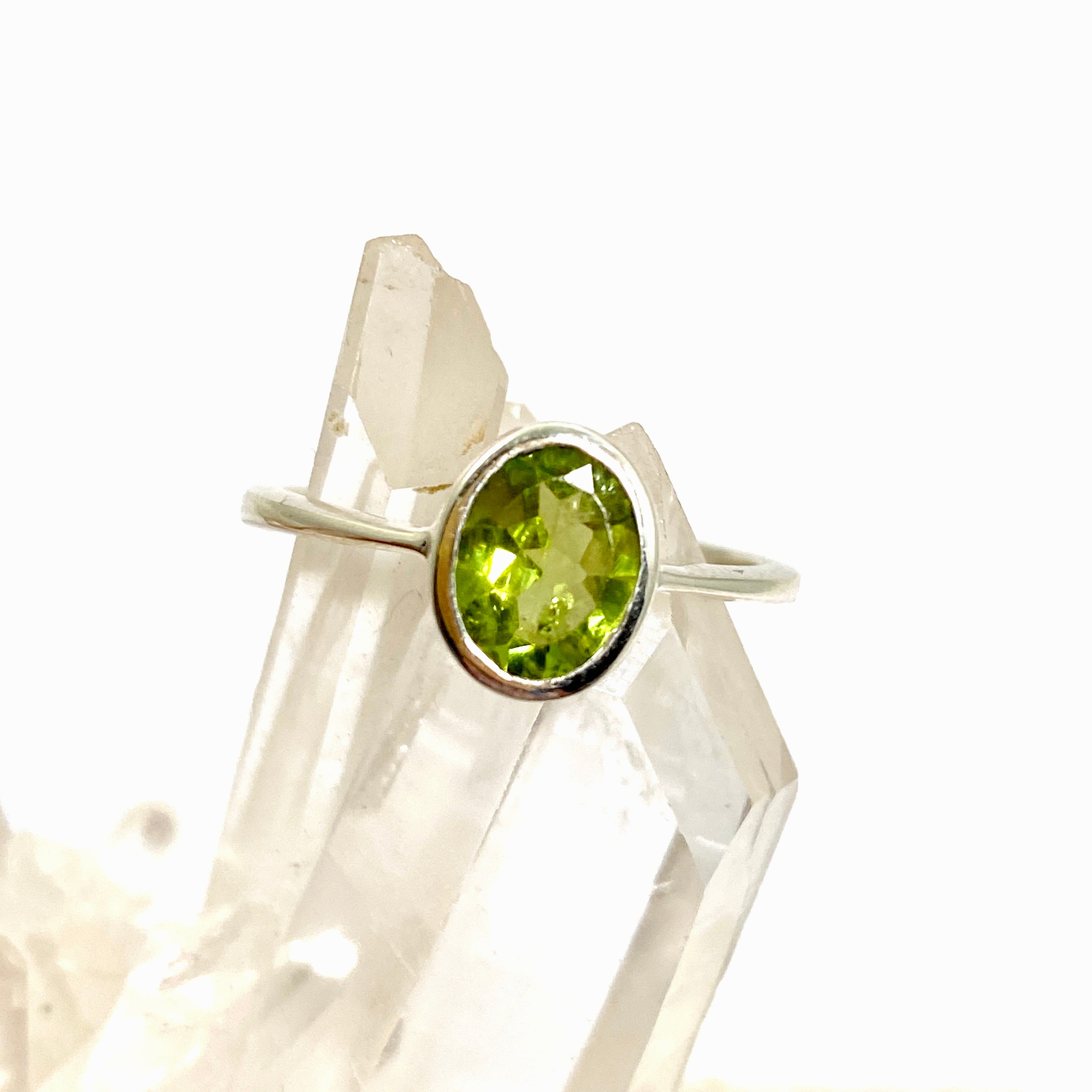 Peridot Oval Faceted Ring Size 8.5 - Dainty Green Gemstone Jewelry for Women - Perfect for Engagement, Anniversary & Everyday Wear