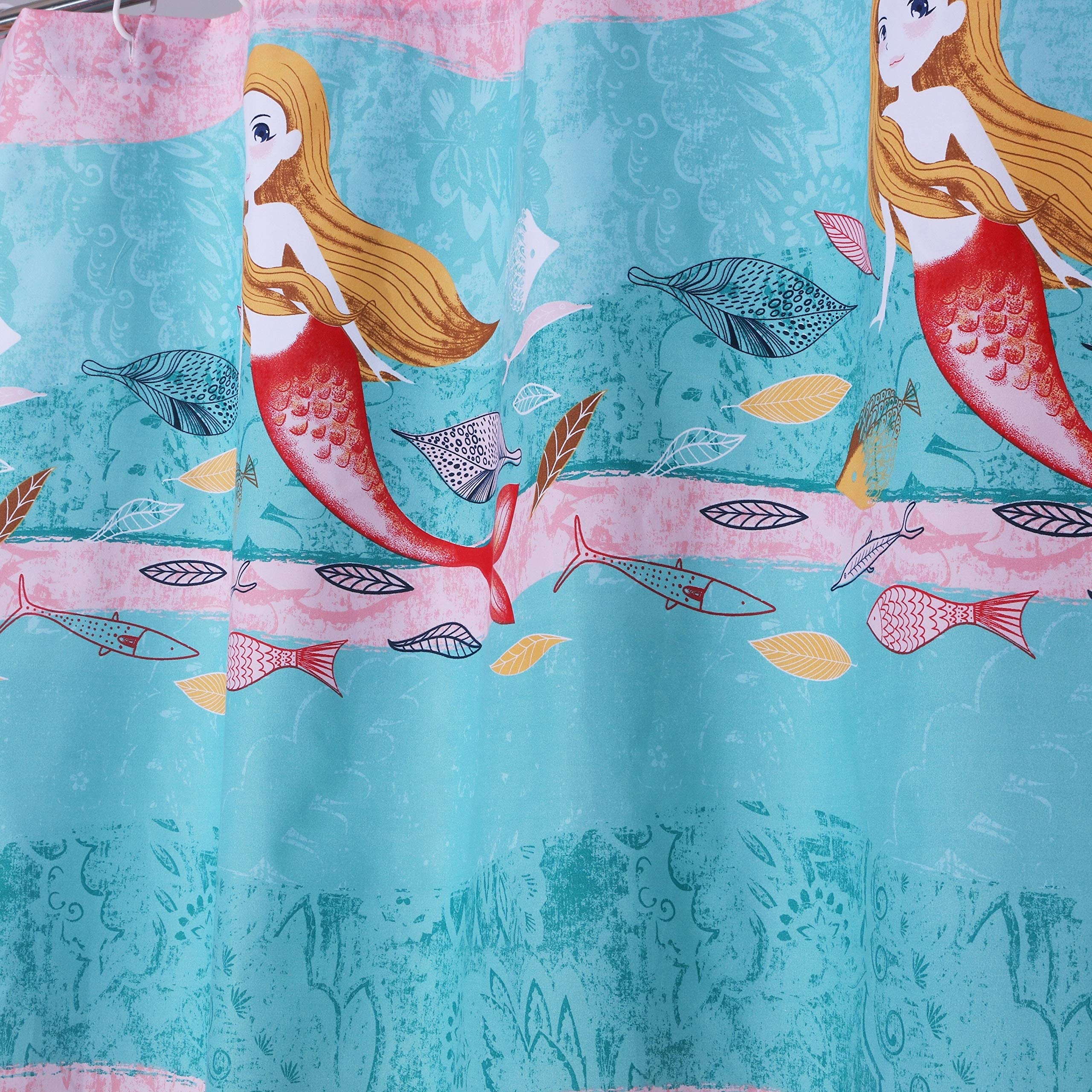 Mermaid Shower Curtain - Waterproof Polyester Bathroom Decor with Hooks - Perfect for Kids' Bathroom, Beach Theme, or Fantasy Room Decor