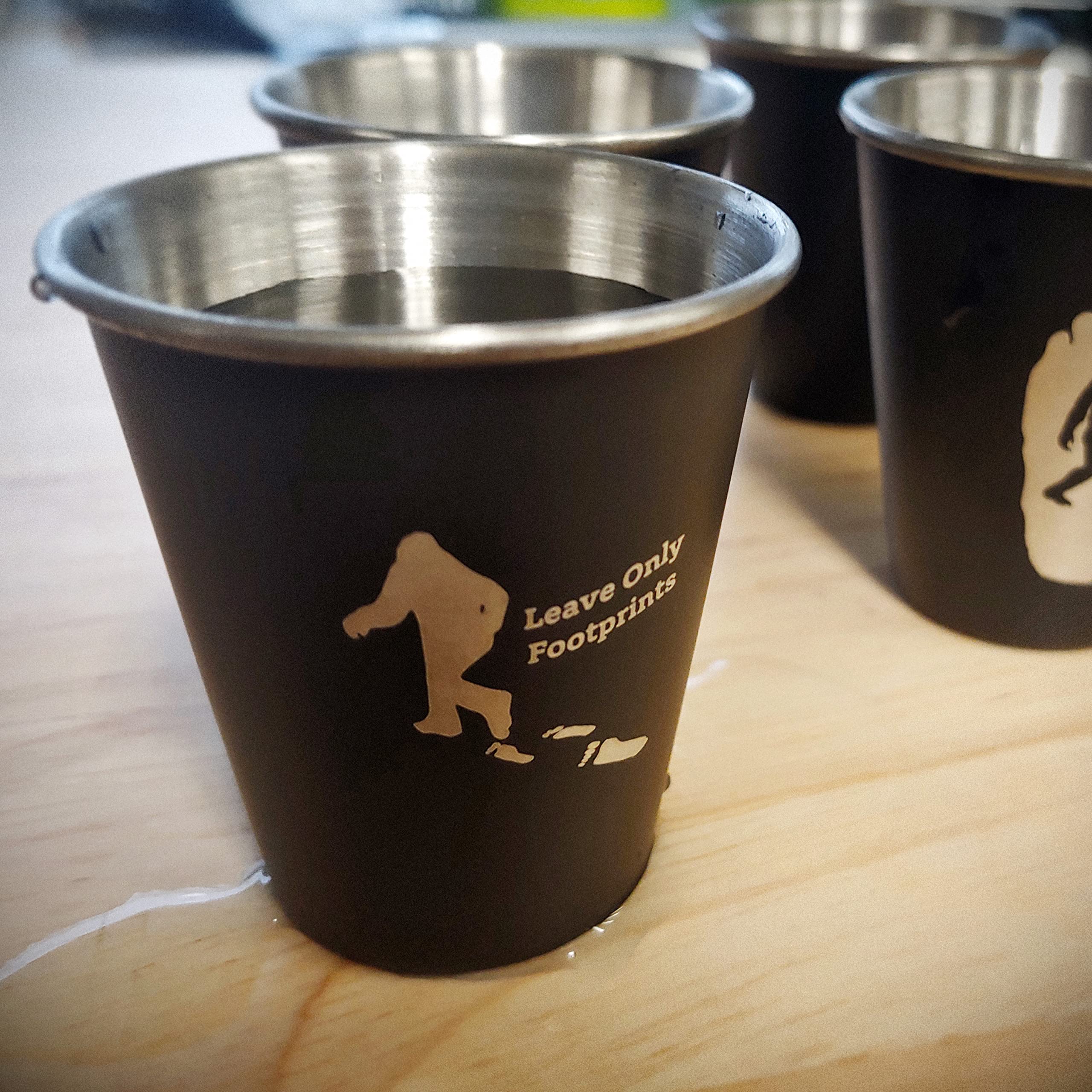 Stainless Steel Leave Only Footprints Shot Glass - Perfect Gift for Bigfoot Fans, Outdoor Enthusiasts, Hiking, Camping, Fishing & Hunting - Pacific Northwest Design - Ideal for Campfire Drinks, Cabin Parties & Adventure Celebrations
