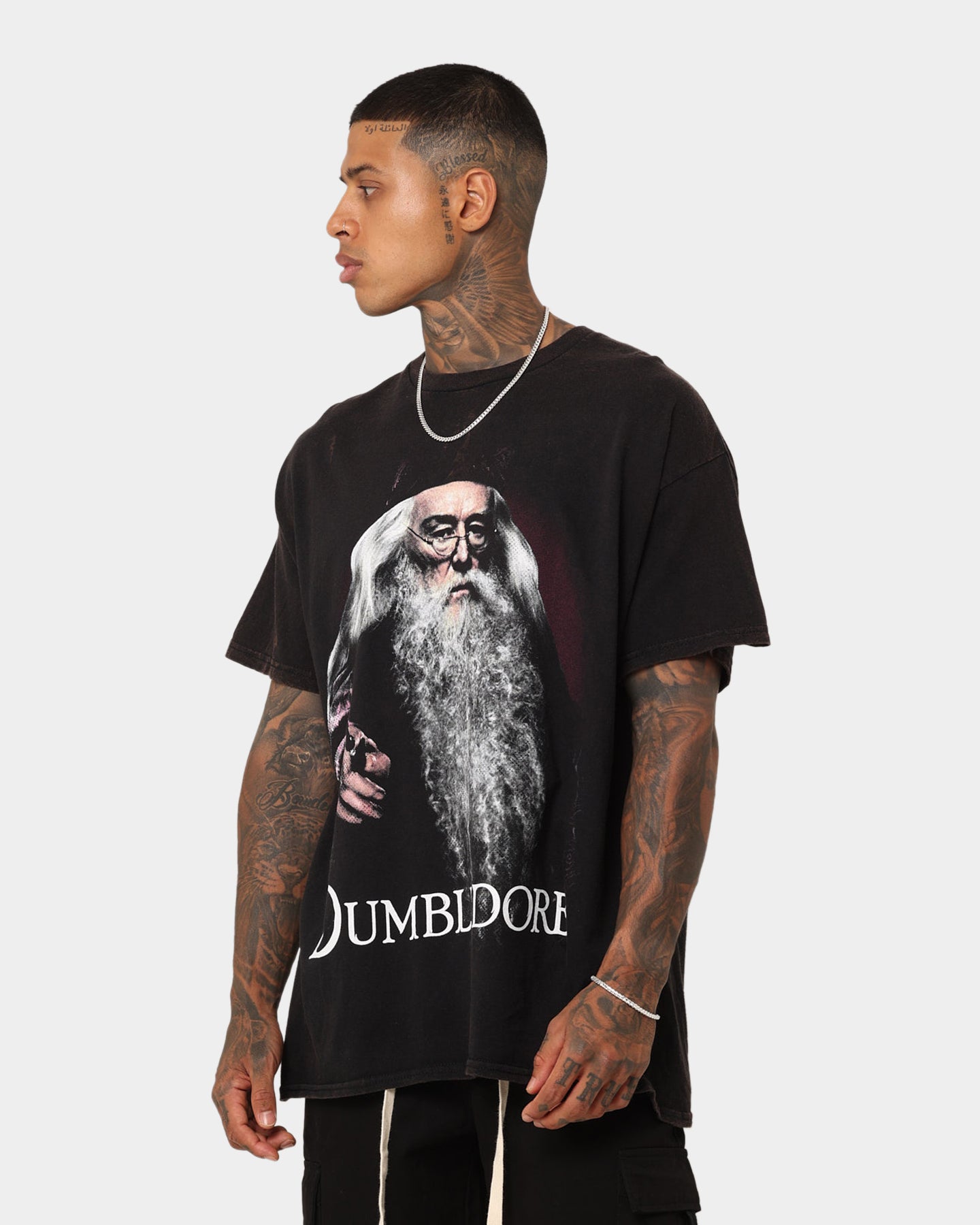 Vintage Harry Potter Dumbledore Graphic T-Shirt - Black Distressed Wash - American Thrift Style - Perfect for Cosplay, Movie Nights & Potterhead Fashion