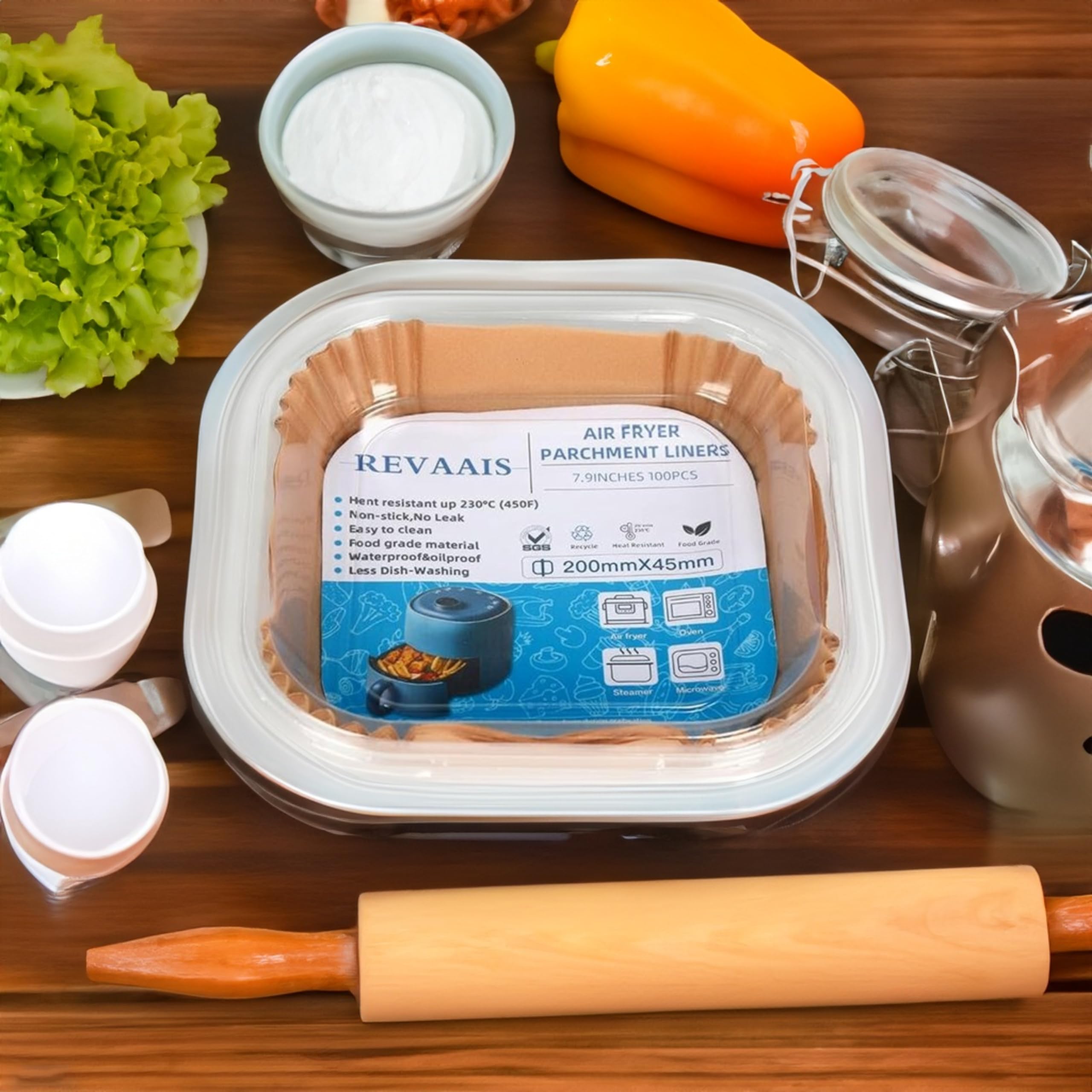 REVAIS 7.9 Inch Disposable Air Fryer Liners - Unbleached Parchment Paper for Ninja Air Fryer & Other Brands | Perfect for Air Fryer Basket | Ideal for Healthy Cooking, Quick Cleanup & Family Meals
