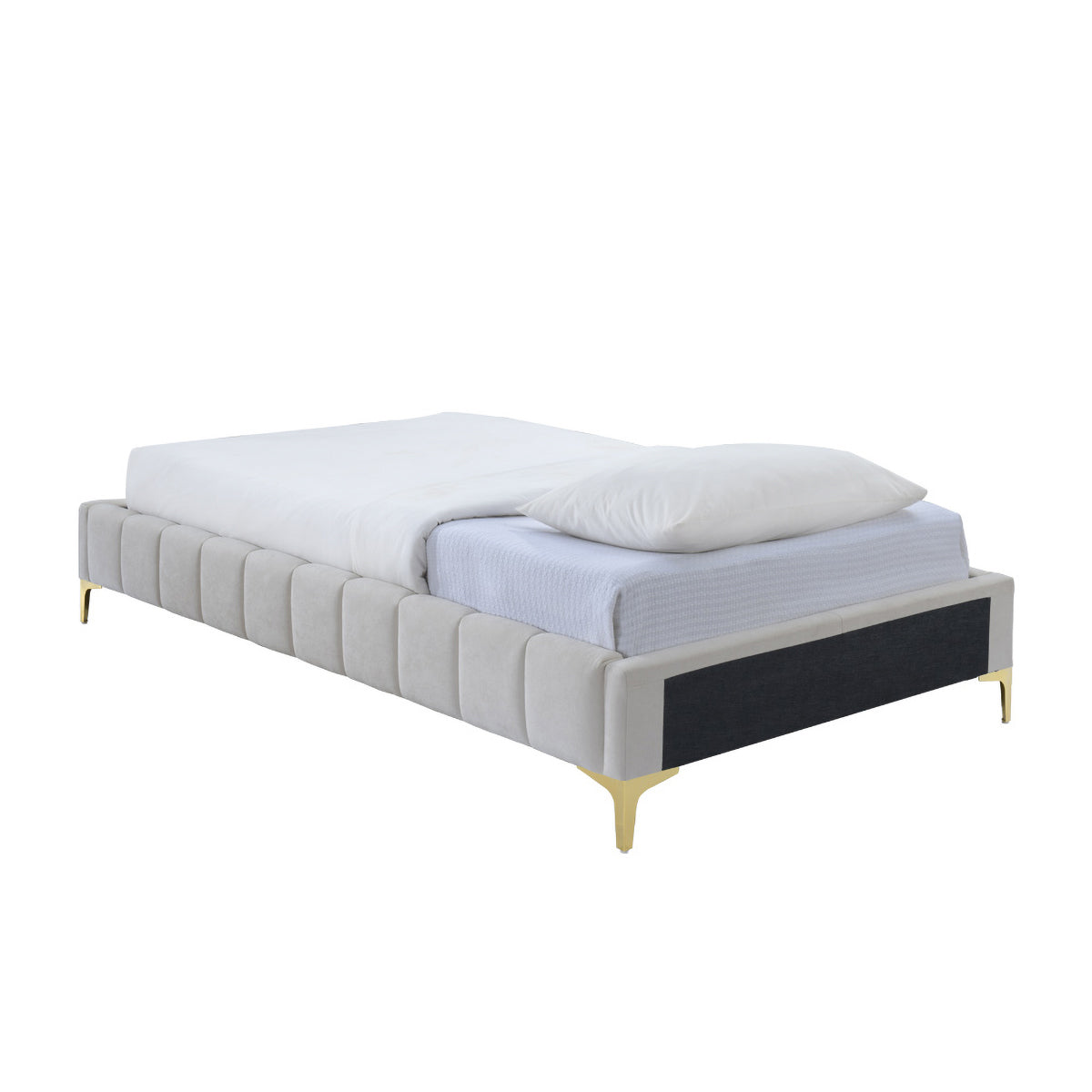 Georgia Fabric King Single Bed Frame - Sturdy & Stylish Platform Bed with Wooden Slats for Home, Bedroom, Guest Room, Dorm - Easy Assembly & Modern Design