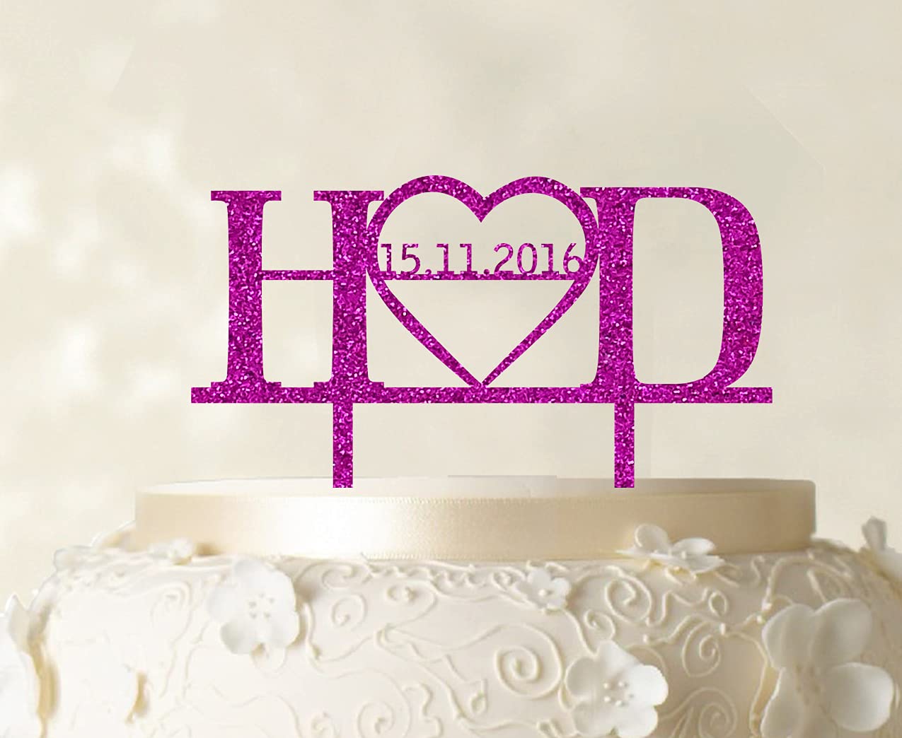 Personalized Monogram Wedding Cake Topper - Custom Cake Decorations with Color Options (5