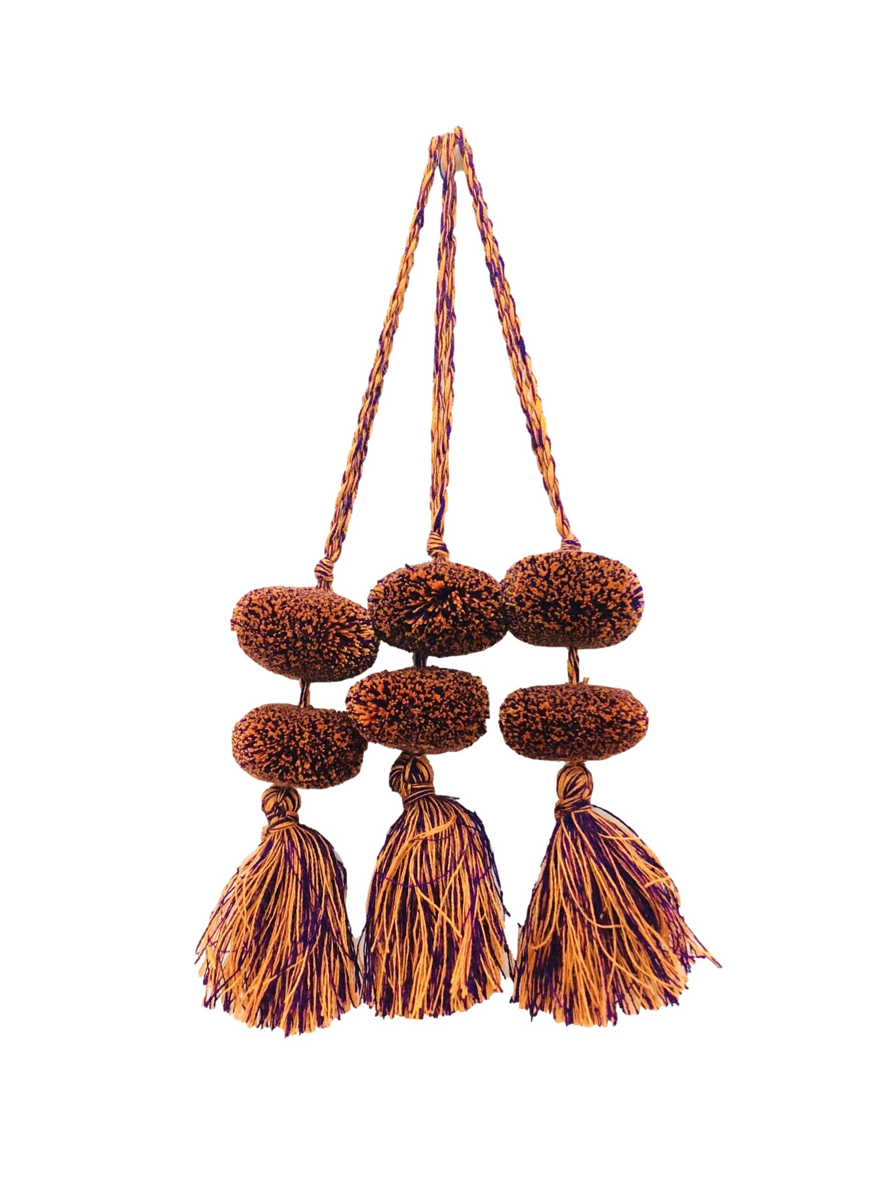 Handmade Orange Pom Pom Tassel Set of 3 - Graduation Accessories, Women's Fashion Handbag Charms & Boho Home Decor - Guatemalan Artisan Craft for Parties, Gifts & Room Decoration