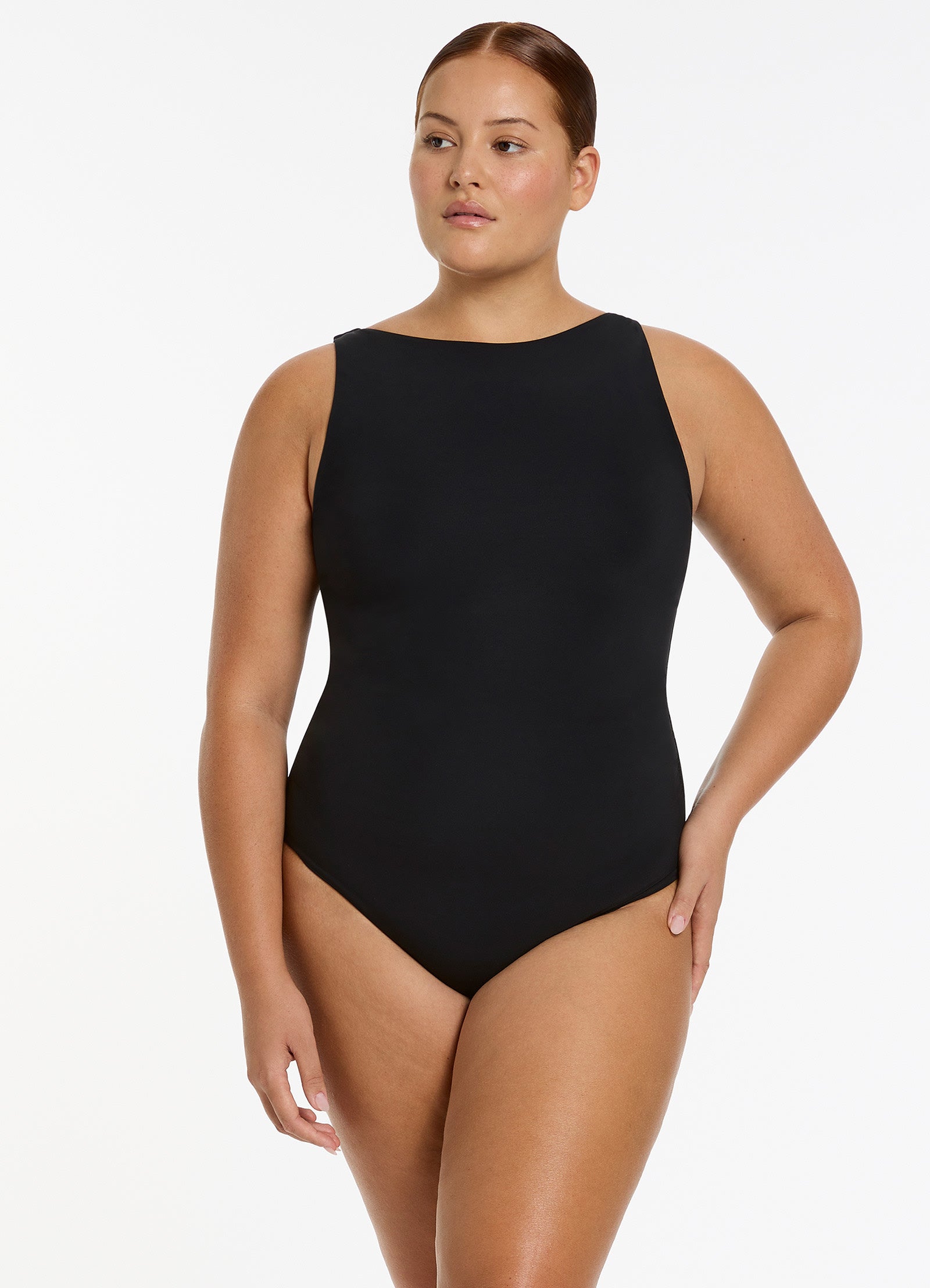 Jetset Boat Neck One Piece Swimsuit - Black | Slimming One-Piece Bathing Suit for Women | Perfect for Beach, Pool, and Vacation