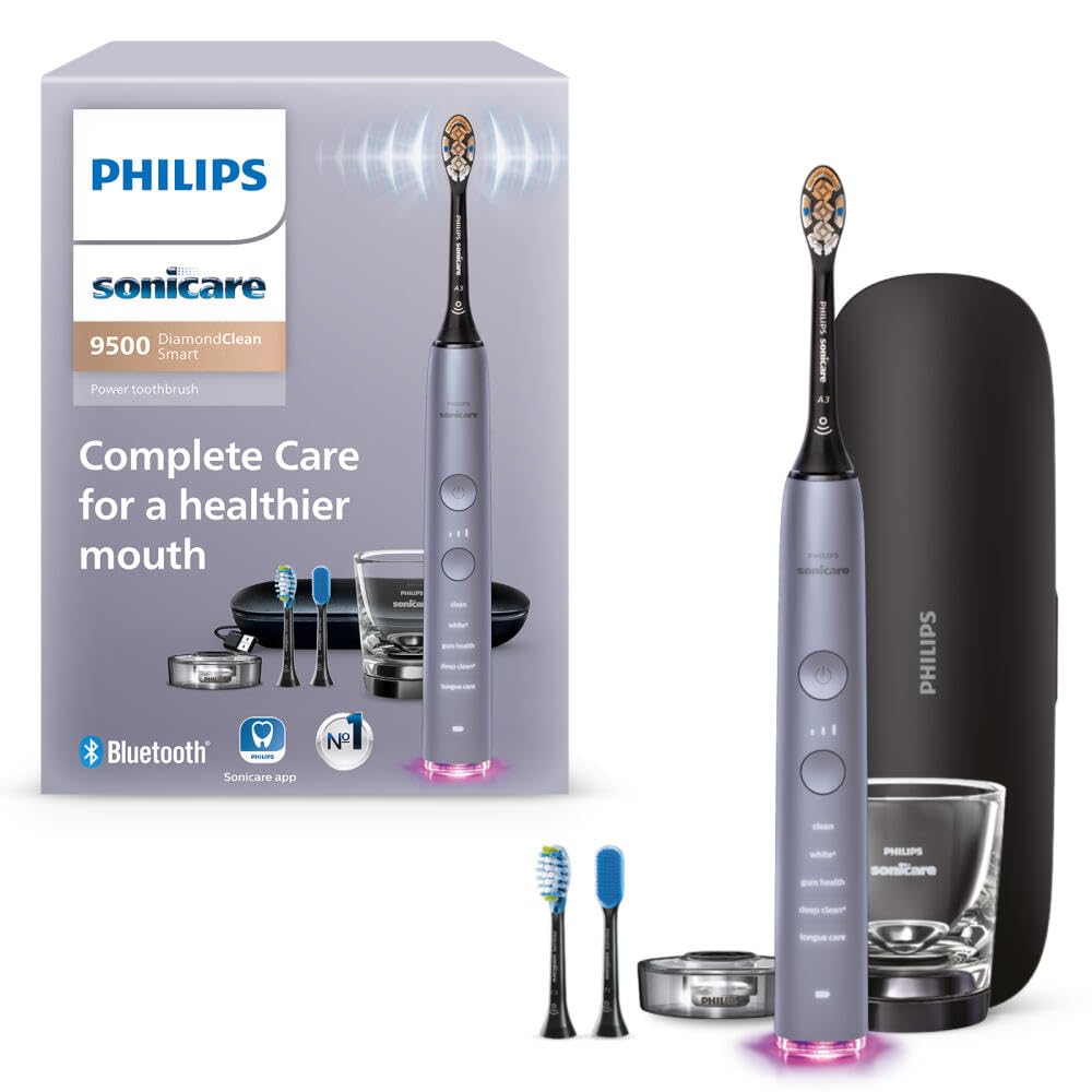 Philips Sonicare DiamondClean Smart 9500 Electric Toothbrush - Bluetooth Connected App, Pressure Sensor, 5 Modes & 3 Intensity Levels, HX9923/41 - Perfect for Travel & Home Oral Care