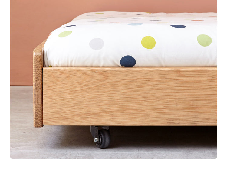 Solid Oak & Beech Wood Floor Bed with Pulley - Toddler Bed for Safe & Comfortable Sleep - Perfect for Montessori Bedrooms & Kids' Room Decor