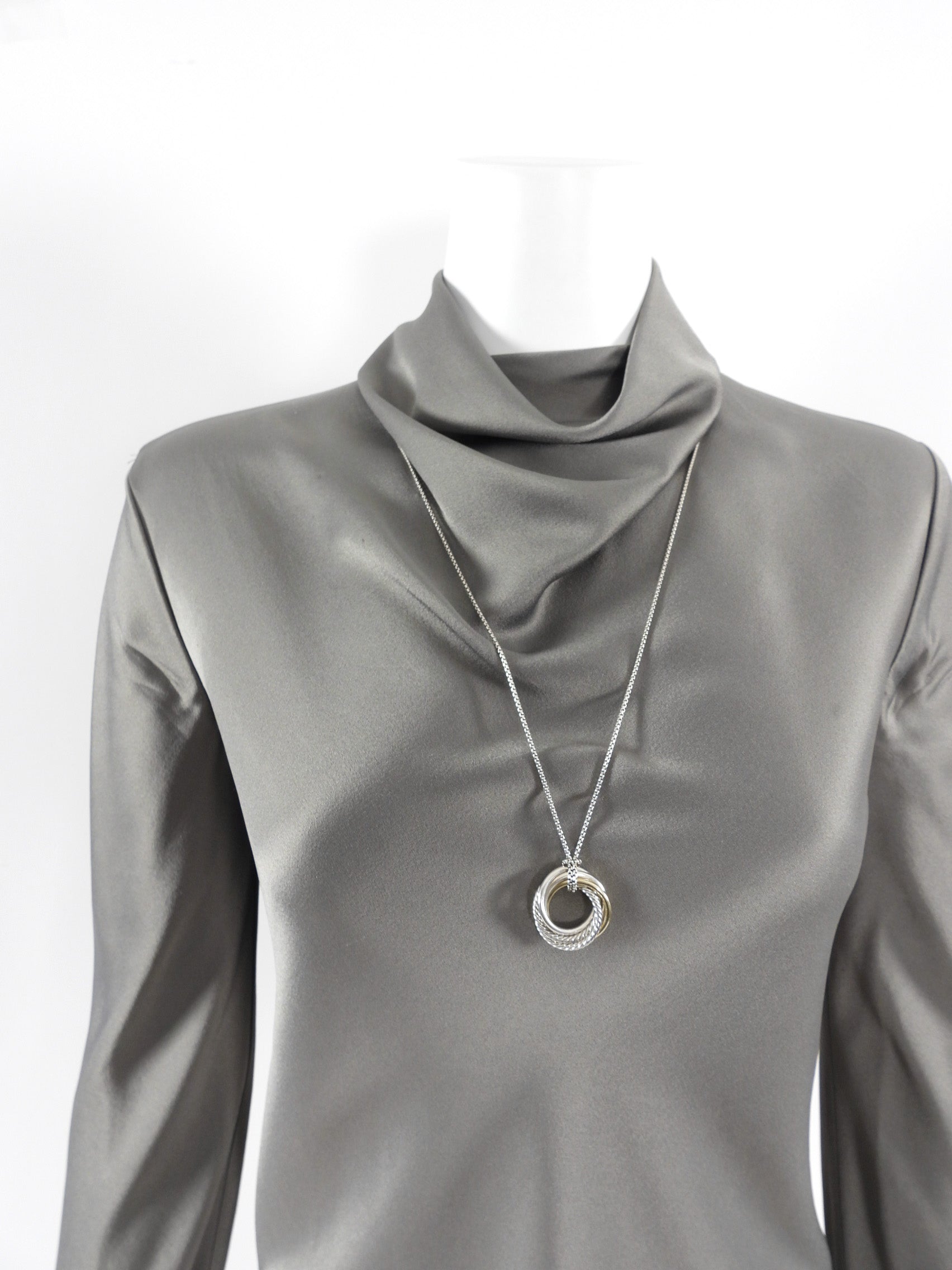 David Yurman Sterling Silver Crossover Pendant Necklace for Women - Elegant Layering Jewelry for Everyday Wear & Special Occasions