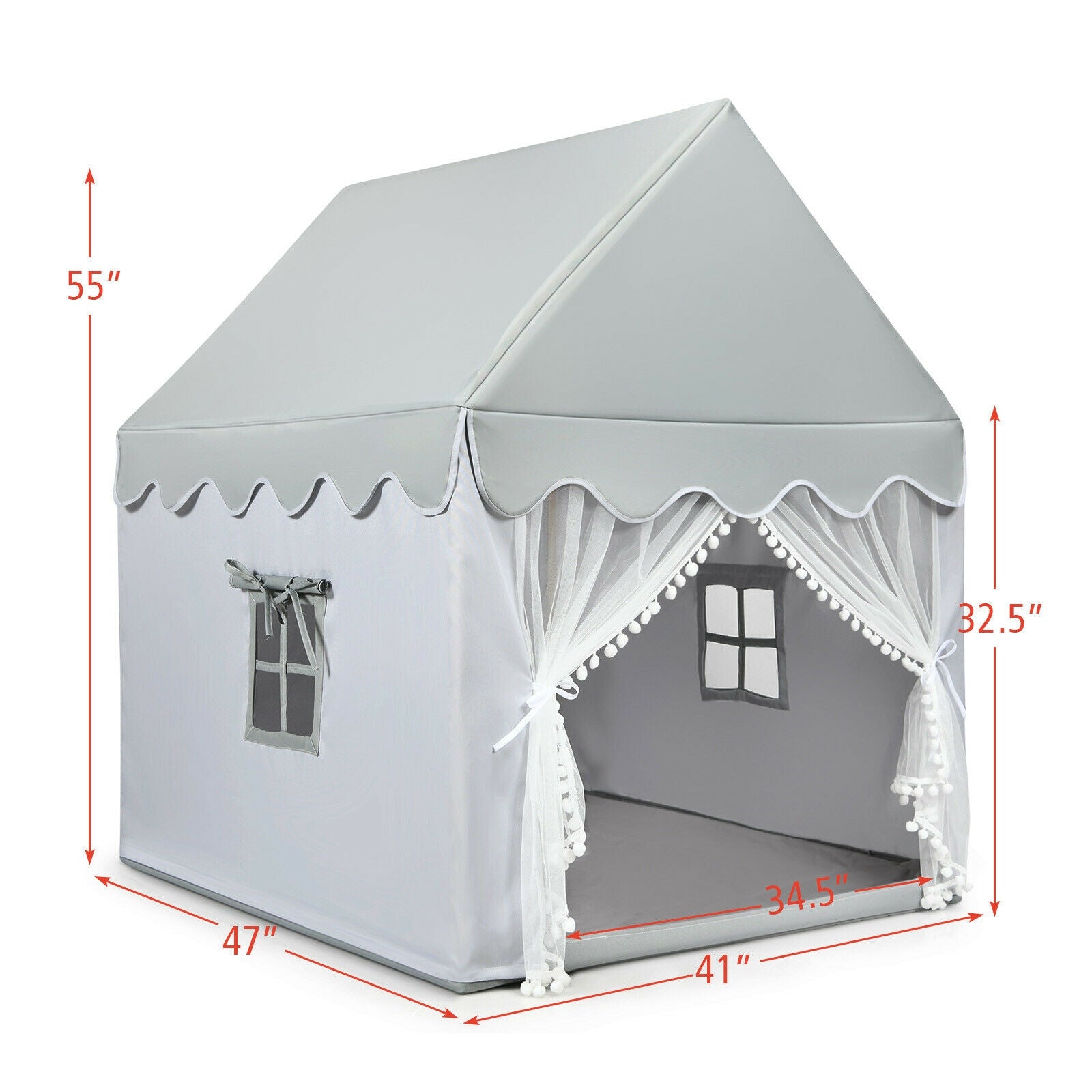 Gray Kids Large Play Castle Fairy Tent with Mat - Indoor & Outdoor Fun for Imaginative Play, Parties & Backyard Adventures