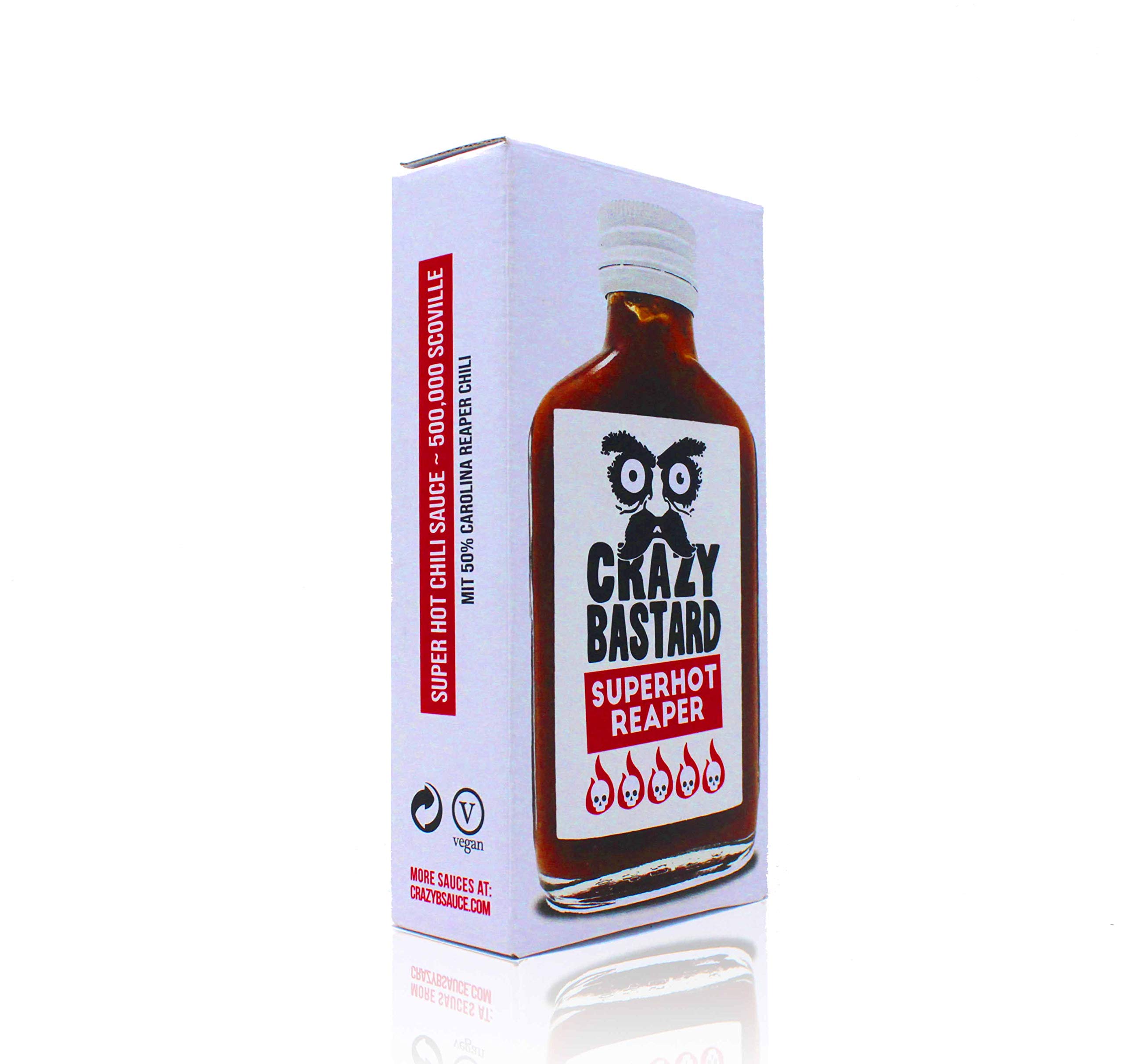 Crazy Bastard Superhot Carolina Reaper Hot Sauce - 100ml Bottle | Extreme Heat Ghost Pepper Sauce for Wings, Tacos, Burgers & Cooking