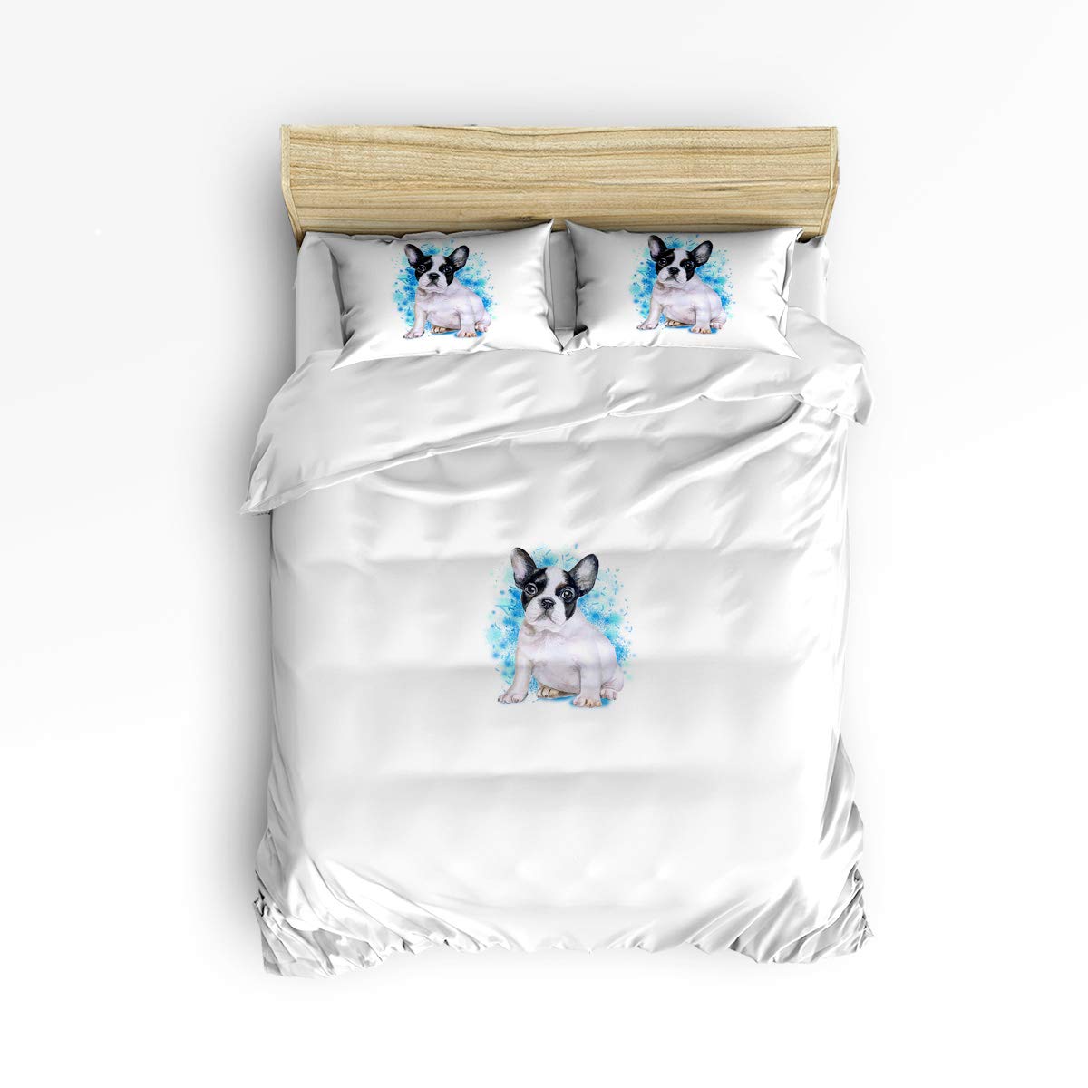 **Pink Sky King Size Kids Duvet Cover Set - Cute 3D French Bulldogs Animal Dog Pattern Bedding for Boys & Girls, 4-Piece Set (1 Duvet Cover, 1 Flat Sheet, 2 Pillowcases) - Soft & Comfortable for Kids' Bedroom Decor**    *(Perfect for Nursery, Toddler Room, or Gift Idea for Birthdays & Holidays!)*
