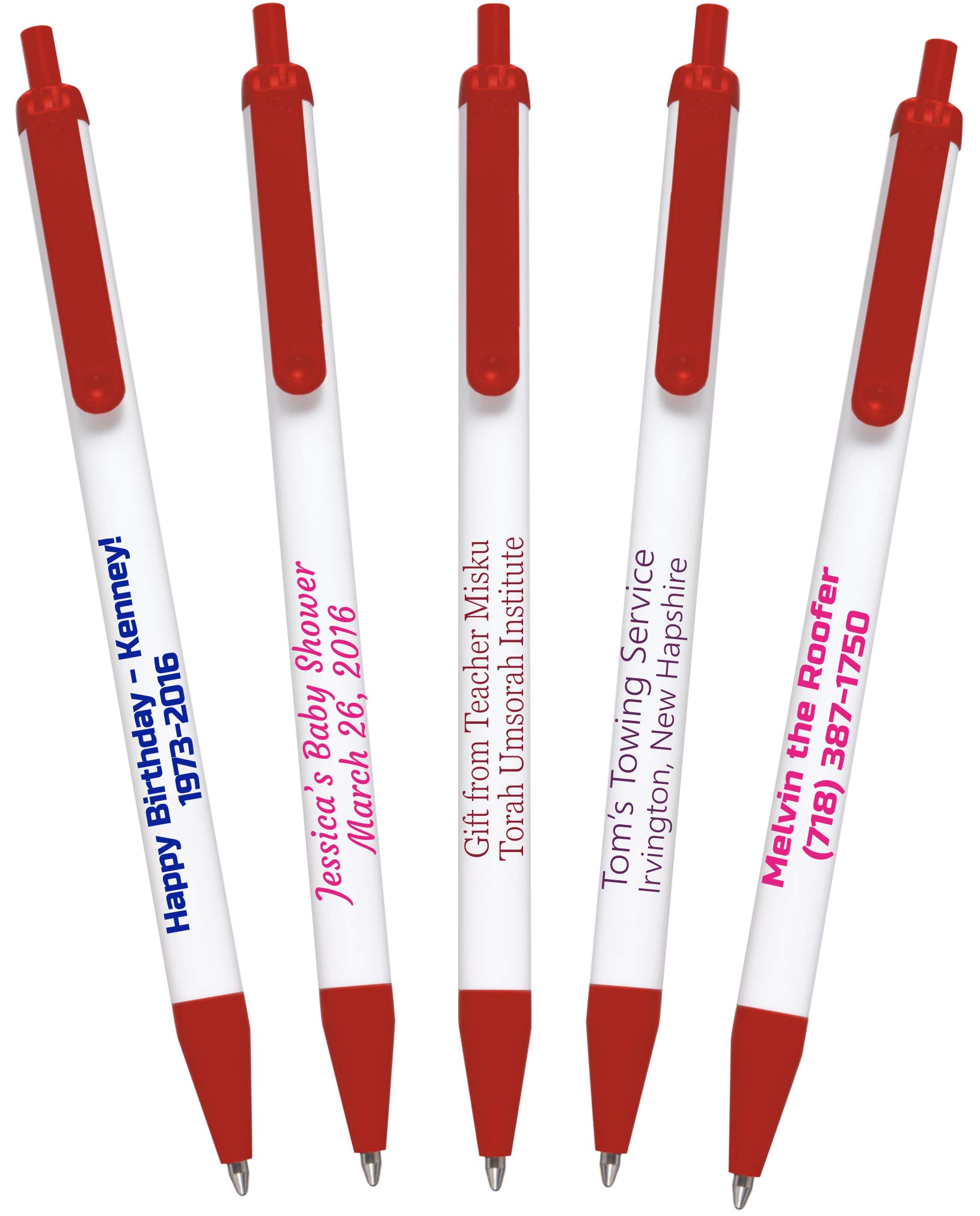 Custom Printed Ballpoint Pens - Personalized with Your Logo & Text - USA Made Novelty Writing Pens (Pack of 50, White with Maroon Trim) - Perfect for Corporate Gifts, Promotional Events & Office Supplies