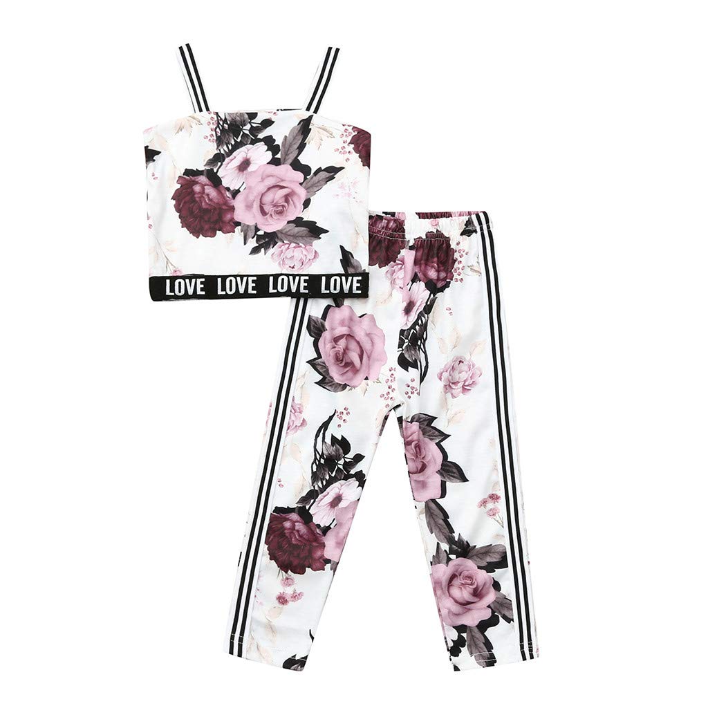Fineser Baby Girls 2PC Floral Vest & Pants Set for Toddlers Playtime
