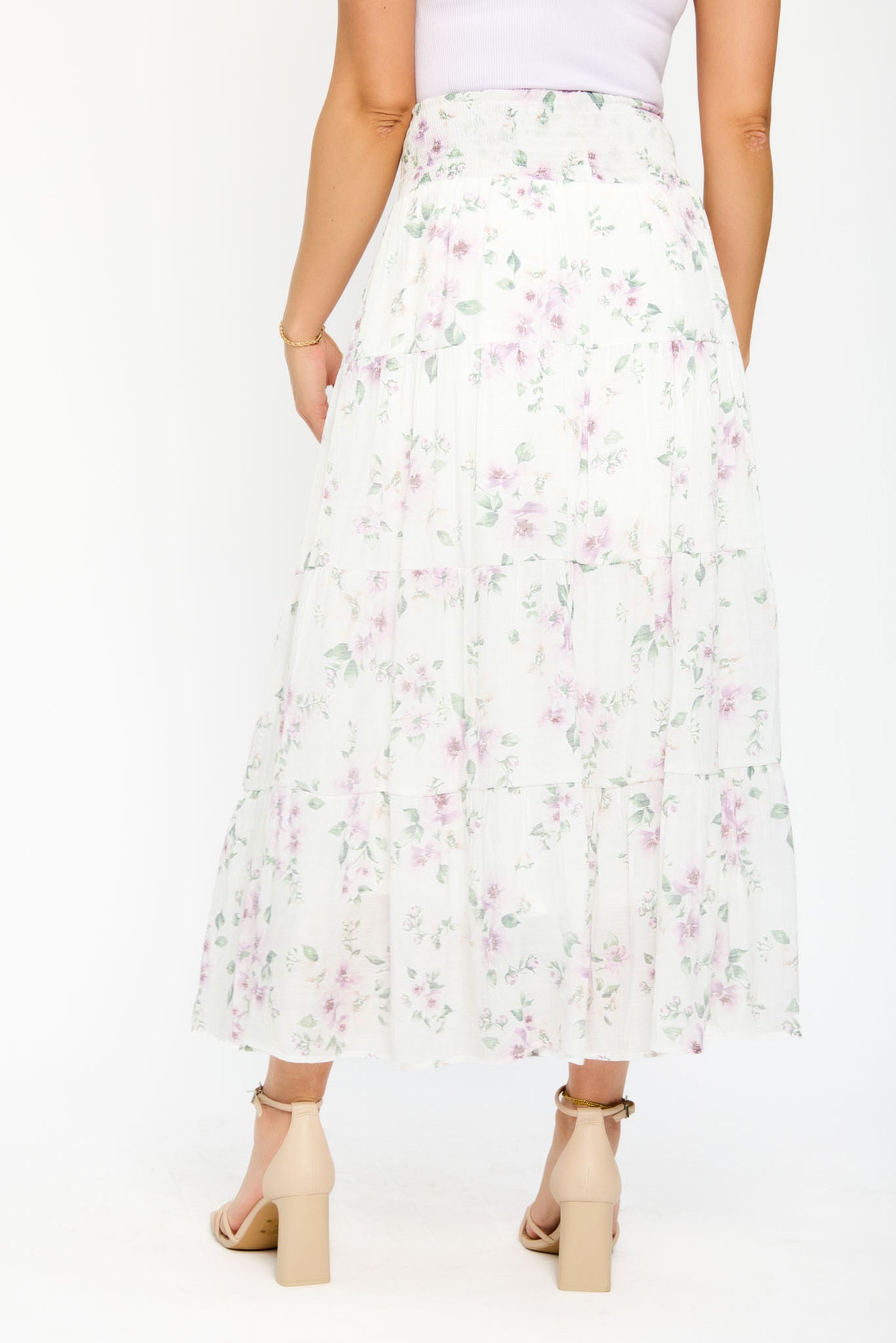 Floral Cross Hatch Tiered Maxi Skirt for Women - Boho Summer Beach Dress with Pockets | Perfect for Vacations, Music Festivals & Date Nights
