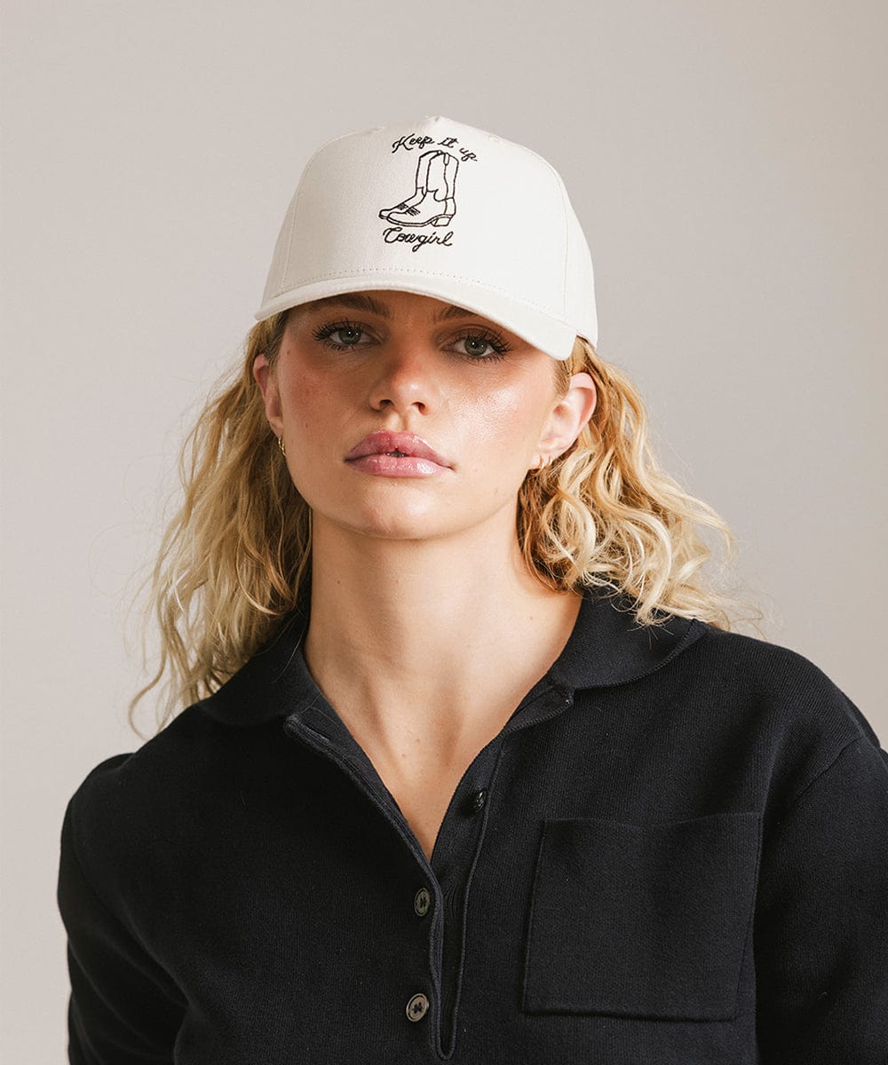 Keep It Up Cowgirl Canvas Trucker Hat - Stylish Western Cowgirl Hat for Women - Perfect for Rodeo, Country Music Festivals & Outdoor Adventures