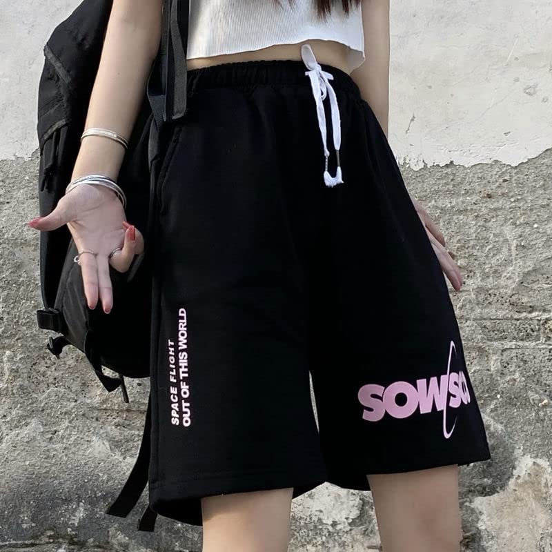 Oversized Kawaii Long Shorts for Women & Teens - High Waist Running Gym Sports Shorts, Goth Punk Style Summer Shorts for Walking, Beach & Home Wear