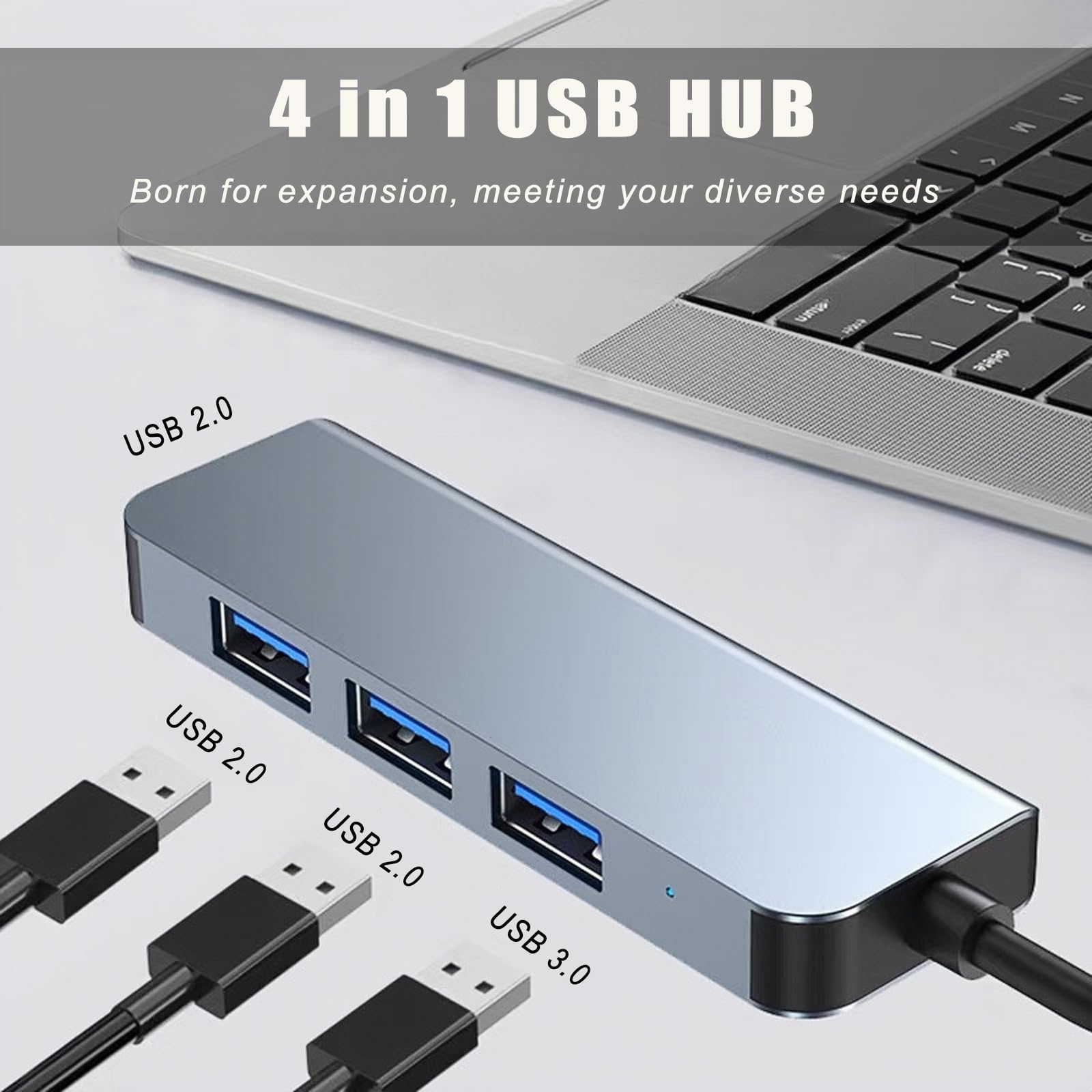 PONICOR 4-in-1 USB C Hub with 3 USB 3.0 Ports & 1 USB 2.0 Port - USB C to USB A Adapter for MacBook Pro, iPad Pro, Dell, HP Laptops & PCs - Perfect for Office Work, Travel & Home Use