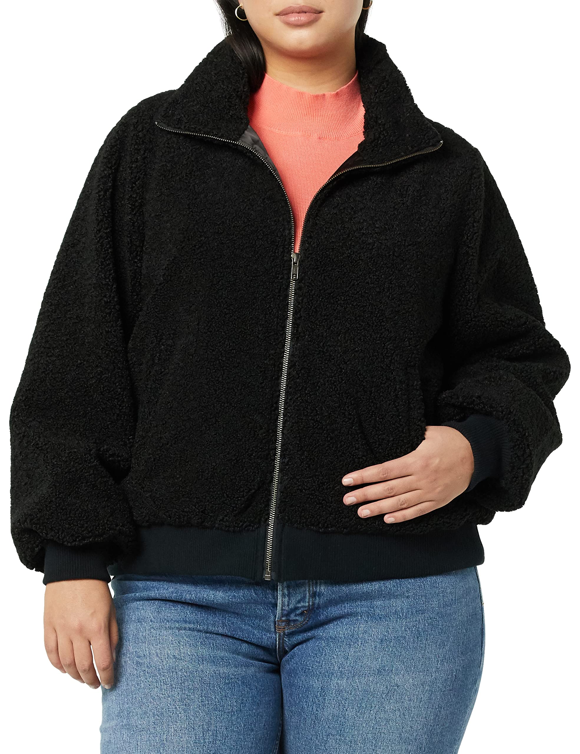 Amazon Essentials Women's Teddy Faux Shearling Funnel Collar Jacket - Cozy Winter Outerwear for Casual Wear & Outdoor Activities