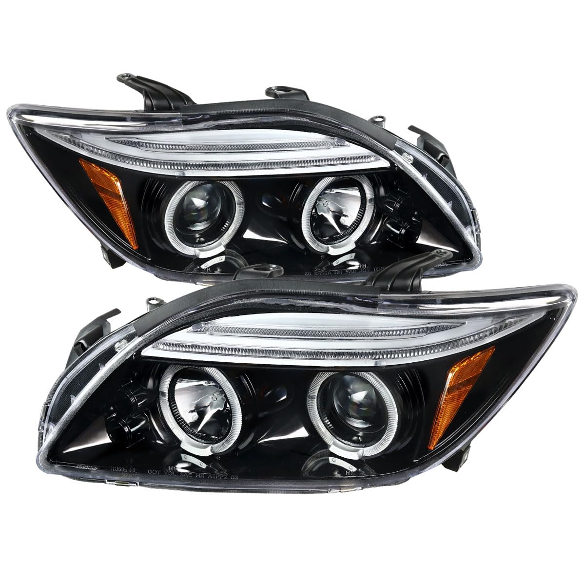 Scion tC LED Halo Projector Headlights - Pearl Black Clear for 2005-2010 Models | Dual Halo Rings, Improved Visibility & Style | Perfect for Night Driving & Car Customization