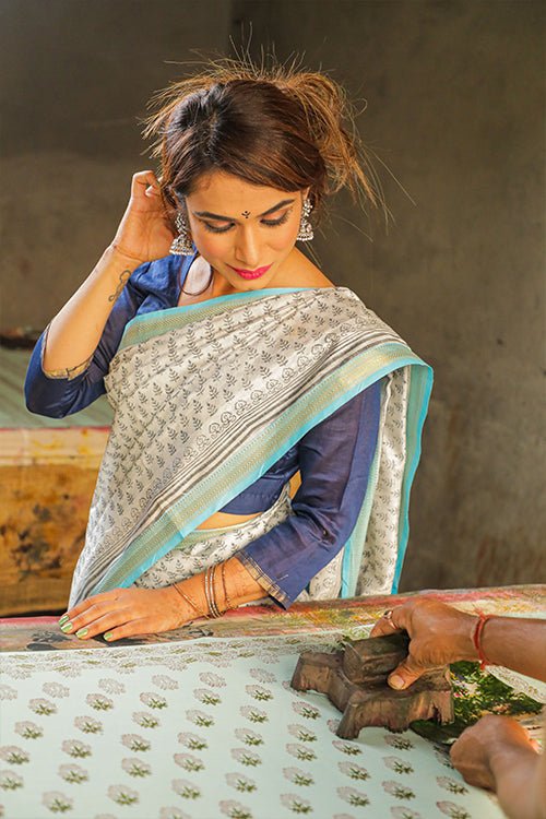 Handblock Printed Maheshwari Silk Saree with Natural Dyes | Traditional Indian Wedding & Party Wear | Elegant Ethnic Outfit for Special Occasions