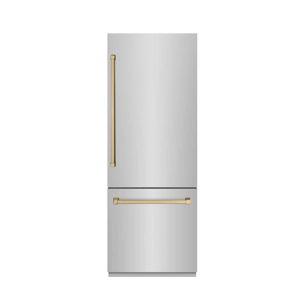ZLINE Autograph Edition 30-Inch Built-In Bottom Freezer Refrigerator - 16.1 cu.ft Capacity, Stainless Steel with Graphite Gray Interior & Champagne Bronze Accents, Water Dispenser & Ice Maker (GRBIVZ 304 30CB) - Perfect for Modern Kitchens, Open Concept Homes & Luxury Appliances Upgrade