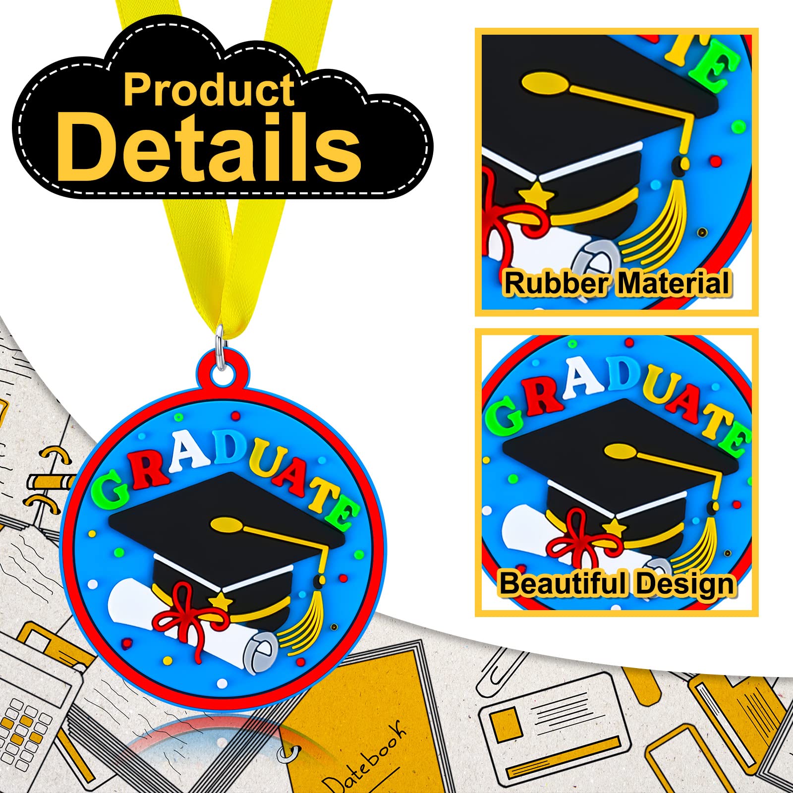Tigeen 2 Inch Kids Graduation Medal with Neck Ribbon - Preschool & Kindergarten Award for Graduation Ceremony, Party Favors & School Supplies - Perfect for Pre-K Graduation Gifts & End of Year Celebrations
