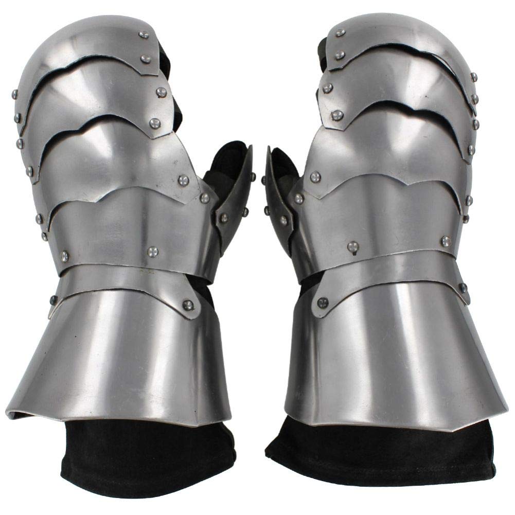 Premium Clamshell Steel Gauntlets with Leather Gloves - Medieval Armor for LARP, Cosplay & Renaissance Fairs | Durable Hand Protection for Historical Reenactments