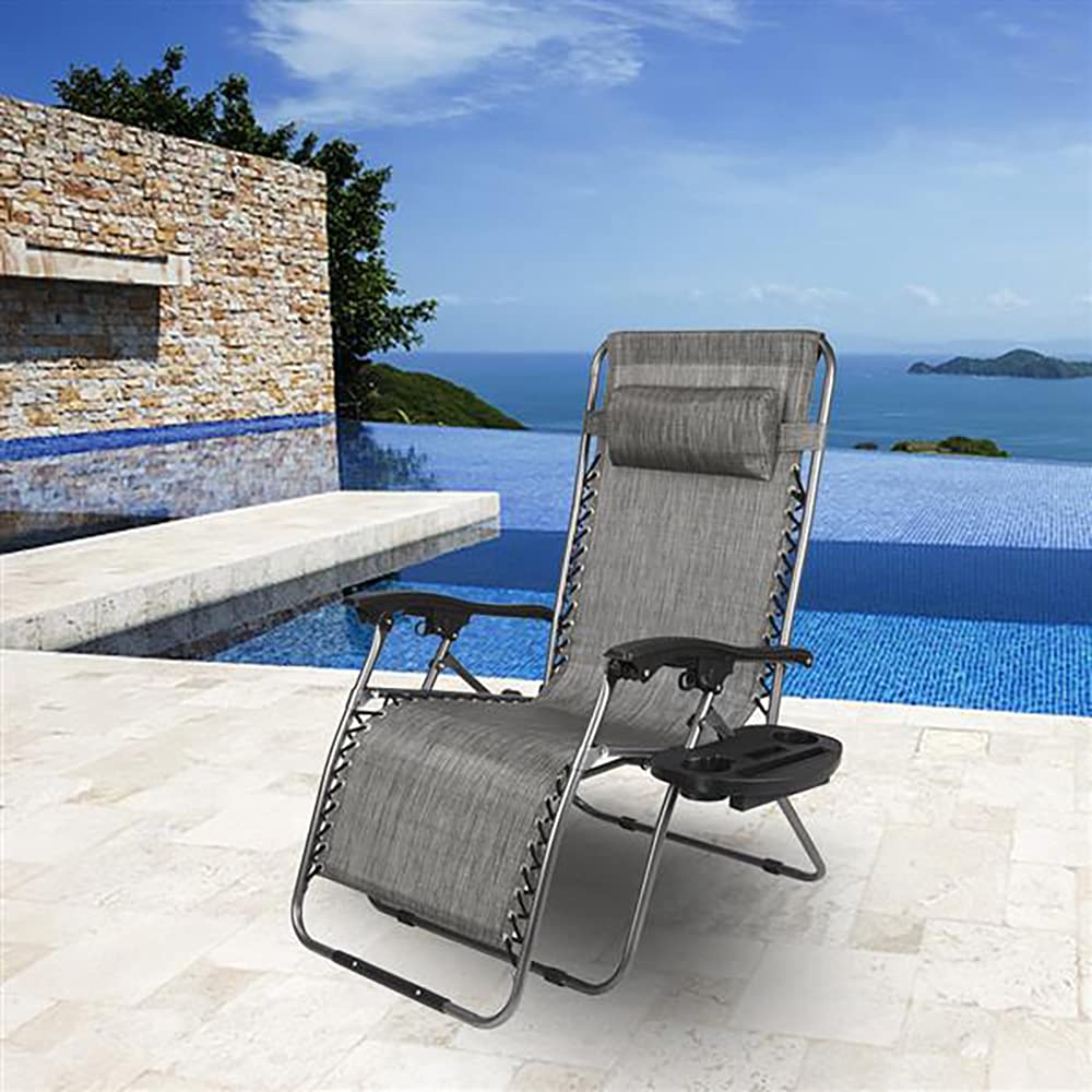 Premium Wide Folding Beach Chairs for Adults - Zero Gravity Lounge Chair with Adjustable Headrest Pillow & Cup Holder - Perfect for Poolside Relaxation, Backyard Lounging, Beach Vacation & Outdoor Camping