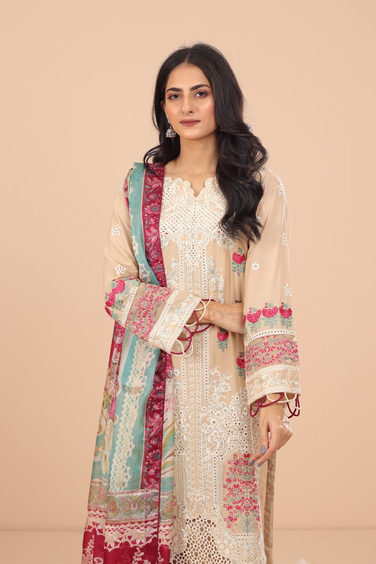 Anna 3 Piece Suit - Elaf Chikankari Embroidered Women's Formal Outfit Set for Office, Wedding & Special Occasions