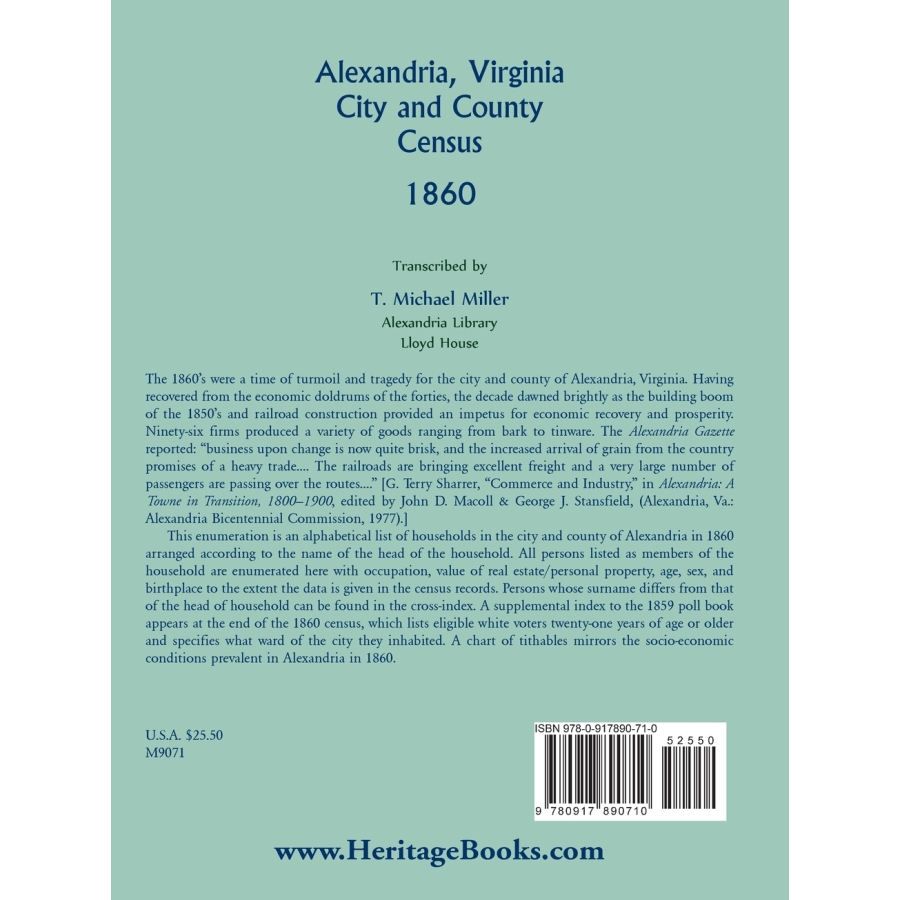 1860 Alexandria Virginia Census Records - Genealogy & Family History Research for Ancestral Search