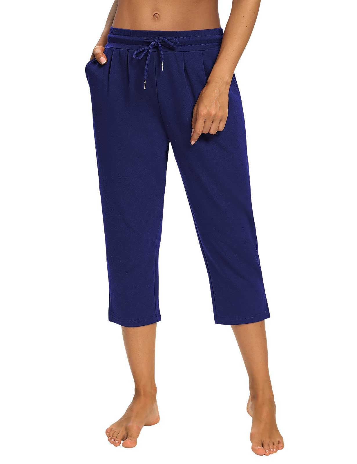 **Sarin Mathews Women's Capri Yoga Pants - Loose Fit Workout Joggers with Drawstring & Pockets - Comfortable Lounge & Sleep Pajama Pants for Yoga, Running, Travel & Home Wear**