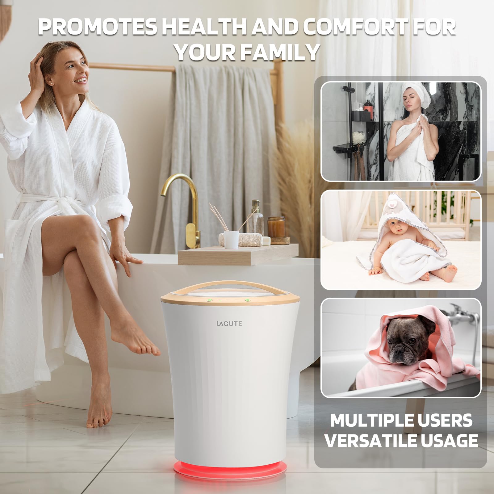 Lagute WiFi-Controlled Bathroom Towel Warmer Bucket with Timer, Alarm & RGB Lighting - Warm Beige | Luxury Spa, Hotel & Home Bathroom Accessory for Cozy Towels