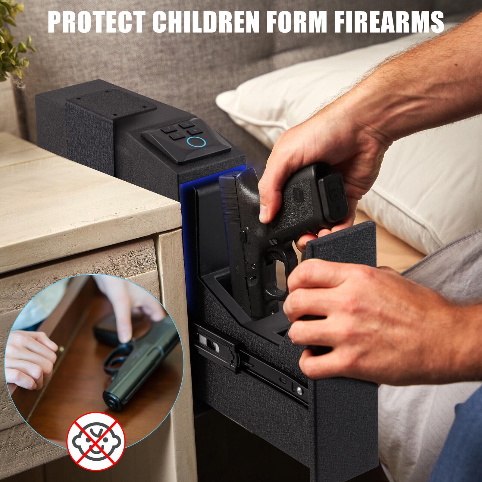 Biometric Gun Safe for Handgun - Fingerprint, PIN Code & Key Access Quick Open Pistol Safe for Bedside, Car & Home Security - Secure Handgun Storage for Personal Protection