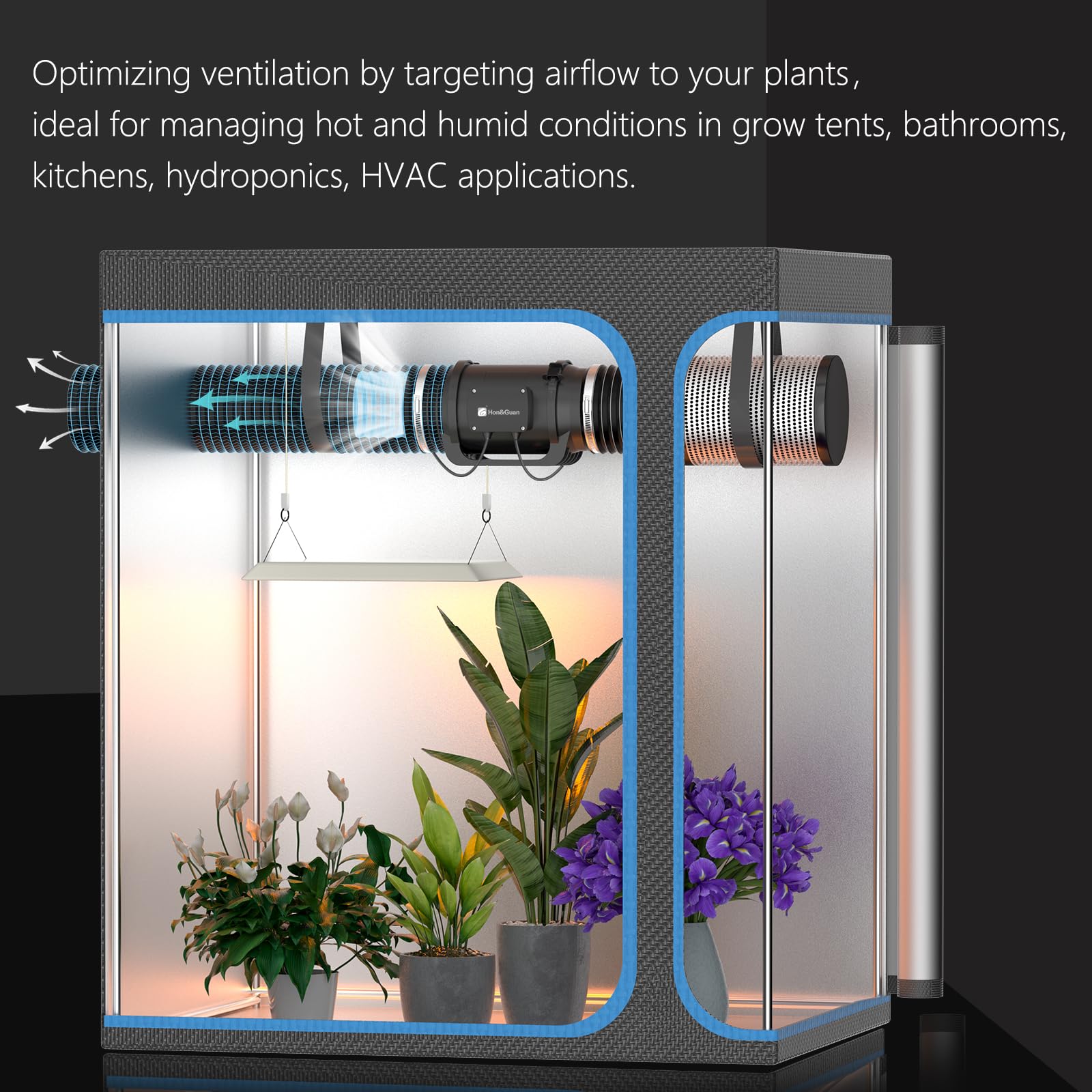 Hon&Guan 6 Inch Inline Duct Fan 469 CFM - Variable Speed EC Motor with Controller - HVAC Booster for Grow Tents, Hydroponics, Heating & Cooling Systems - Perfect for Indoor Gardening & Ventilation Solutions