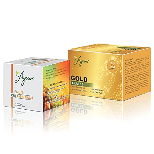 Aysun Fruit Cream Bleach (35g) & Gold Facial Kit Combo Pack of 2 - Skin Brightening & Glowing Treatment for Face & Body - Perfect for Spa Days, Bridal Prep & Special Occasions