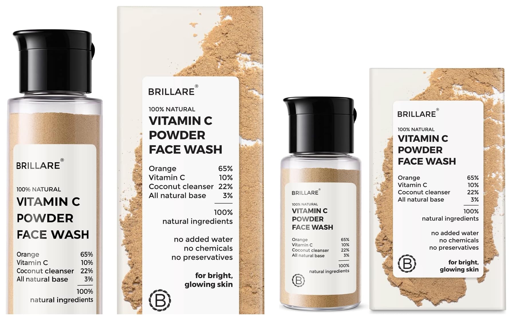 Brillare Vitamin C Face Wash Combo - 30g & 15g Brightening Cleanser for Glowing Skin | Daily Skincare Routine, Morning & Night Use for All Skin Types