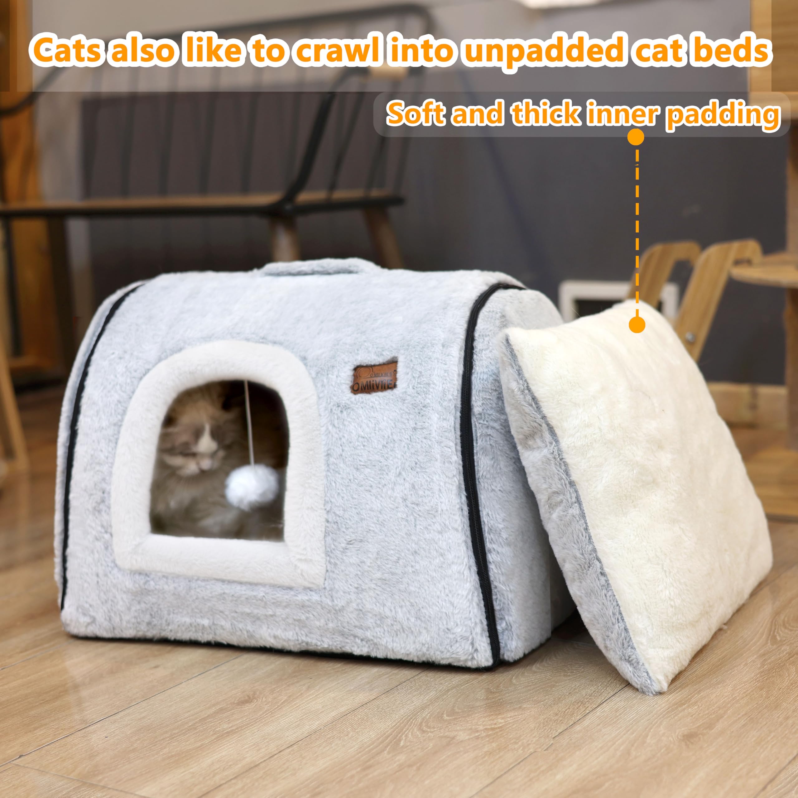 Cozy Cat Bed Cave - Soft & Comfortable Enclosed Cat House with Removable Washable Cushion - Indoor Cat Bed & Small Dog Tent in Grey - Perfect for Napping, Hiding & Relaxing at Home