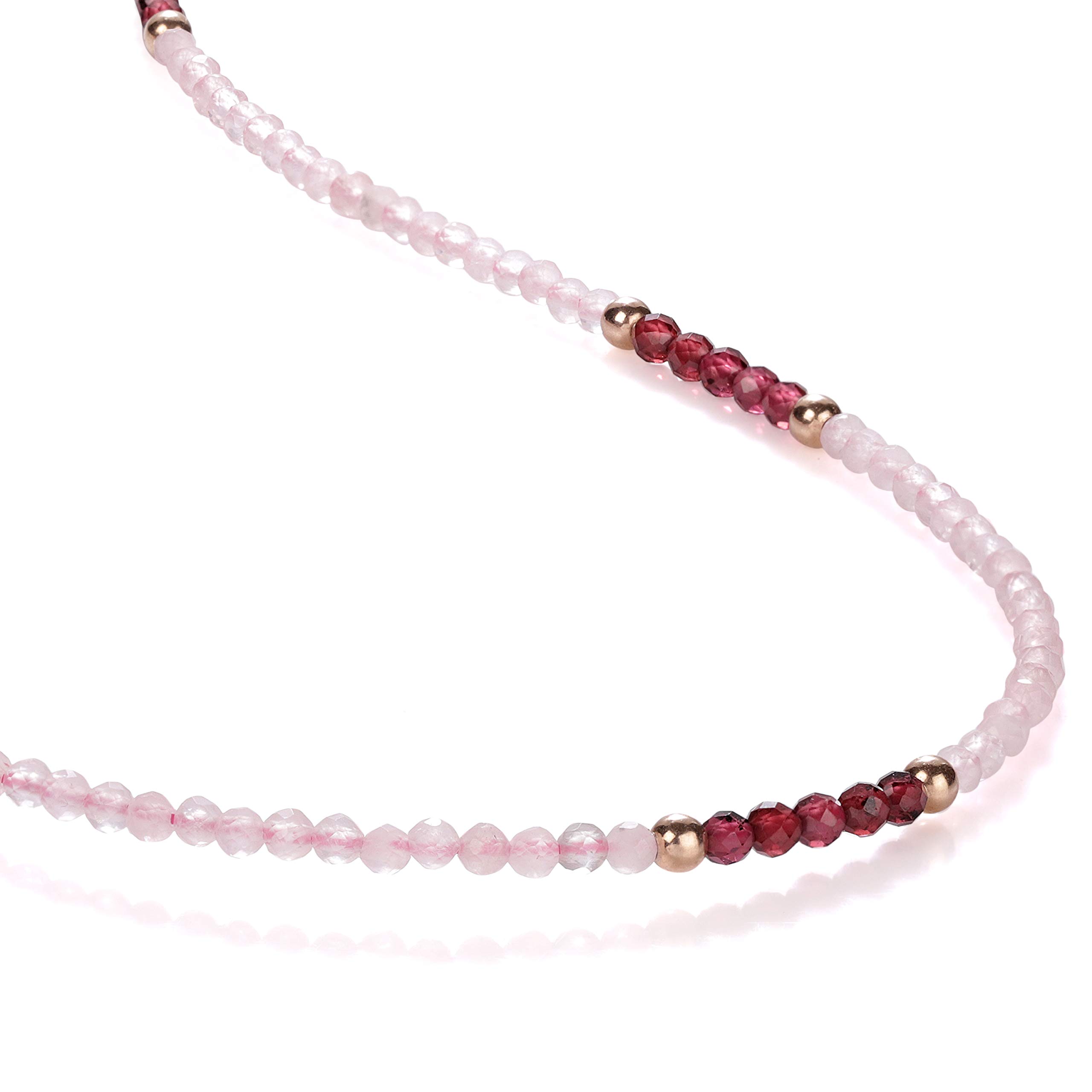 Rose Quartz & Purple Garnet Beaded Stone Necklace - Sterling Silver with Rose Gold Plated Chain | Healing Crystal Jewelry for Meditation, Yoga & Spiritual Gifts