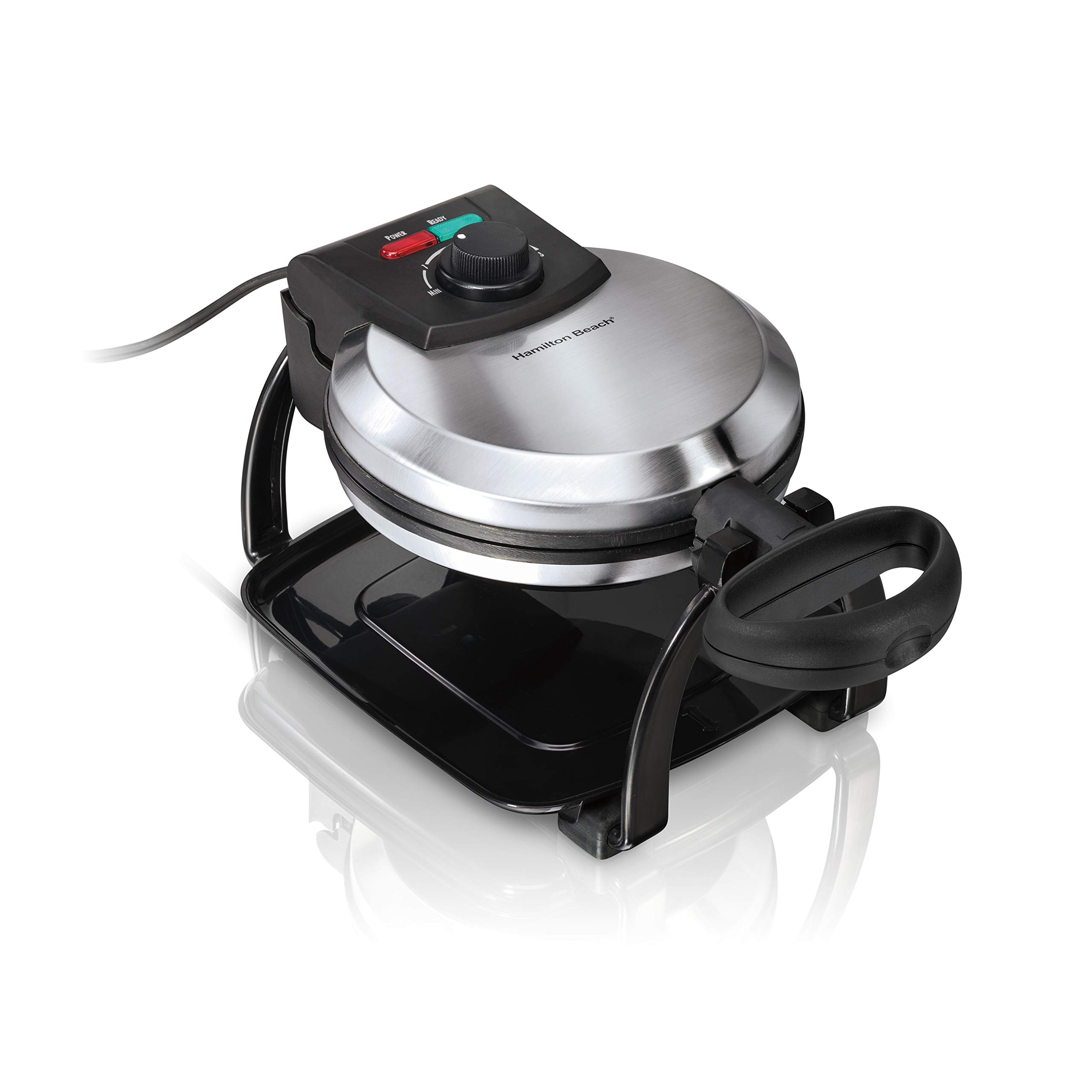 Hamilton Beach 26010R Flip Belgian Waffle Maker with Adjustable Browning Control - Non-Stick Grids, Indicator Lights & Drip Tray - Stainless Steel Waffle Iron for Perfect Breakfast, Brunch or Dessert Waffles