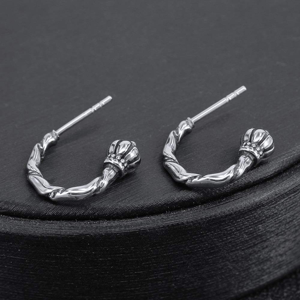 Vintage Half Hoop Stud Earrings - 316L Stainless Steel Curved Post Earrings for Men - Gothic Hip Hop Style Jewelry Gift - Perfect for Parties, Concerts and Everyday Wear