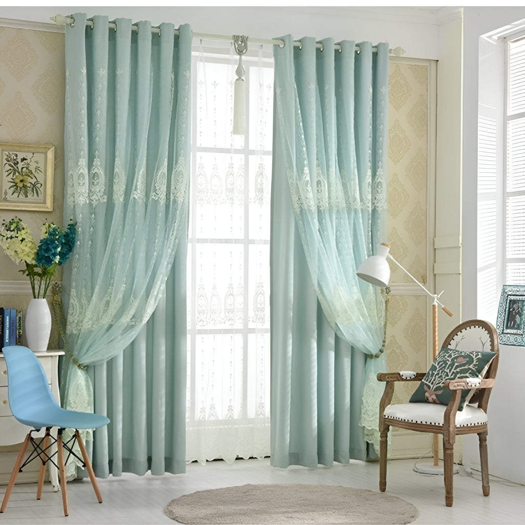 Kiara Two Layer Floral Blackout Curtains for Bedroom - Custom Size, Light Blocking & Noise Reducing Window Treatments for Nursery, Living Room & Home Decor