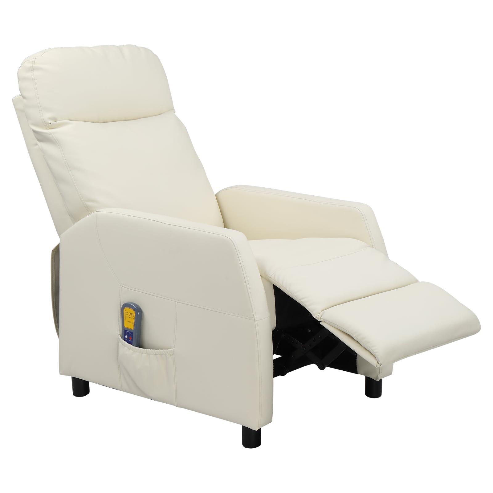 LEADZM Electric Massage Recliner Chair with Heating, Manual Rocking Backrest, Cream White PU Leather - Perfect for Living Room, Bedroom & Home Theater Relaxation