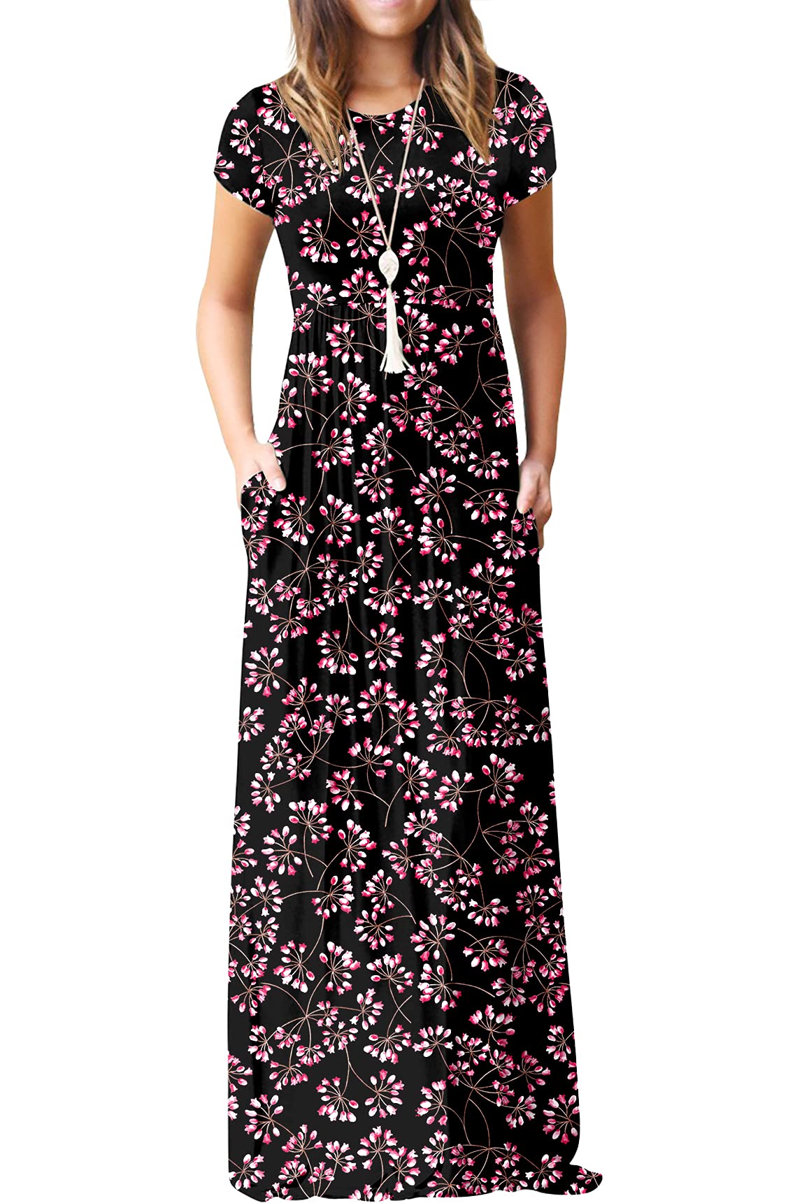 GRECERELLE Women's Summer Short Sleeve Maxi Dress Casual Long Dress with Pockets - Perfect for Beach Vacation, Date Night & Everyday Wear