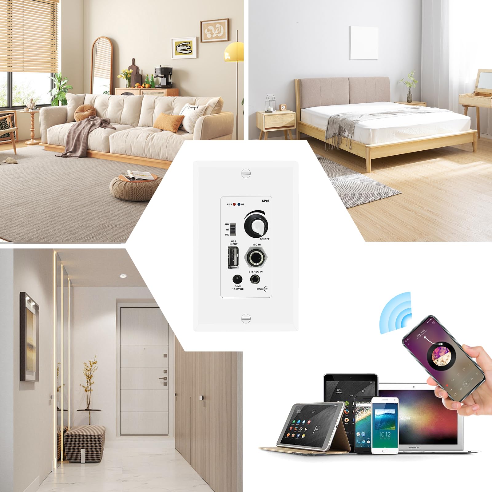 6.5'' Bluetooth In-Ceiling Speakers with Wall Amplifier Receiver - 600W Flush Mount Ceiling & In-Wall Speaker System for Home Theater, Office, Bathroom, Living Room & Kitchen (2 Pairs) - Perfect for Whole-House Audio, Background Music & Immersive Entertainment
