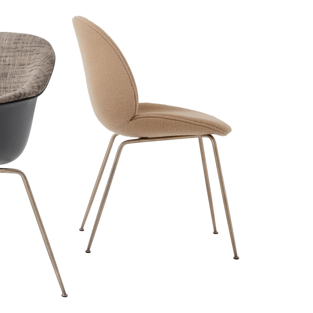 Bat Dining Chair with Antique Brass Conic Base & Front Upholstery - Elegant Modern Seating for Dining Room, Kitchen, or Breakfast Nook