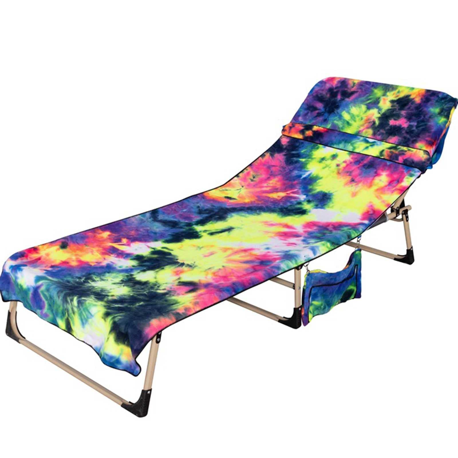 Kedelack Microfiber Beach Towel Lounge Chair Cover with Pockets - Tie-Dye Poolside Sunbathing Accessory for Swimming Pool, Beach Holidays & Outdoor Relaxation