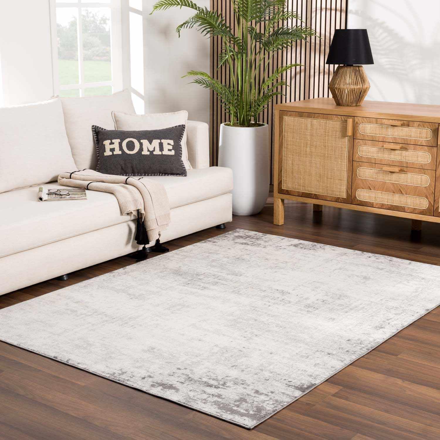 Modern Bohemian Abstract Area Rug - Neutral Beige Cream Brown Gray Distressed Carpet for Living Room Bedroom Dining Room - 7'10