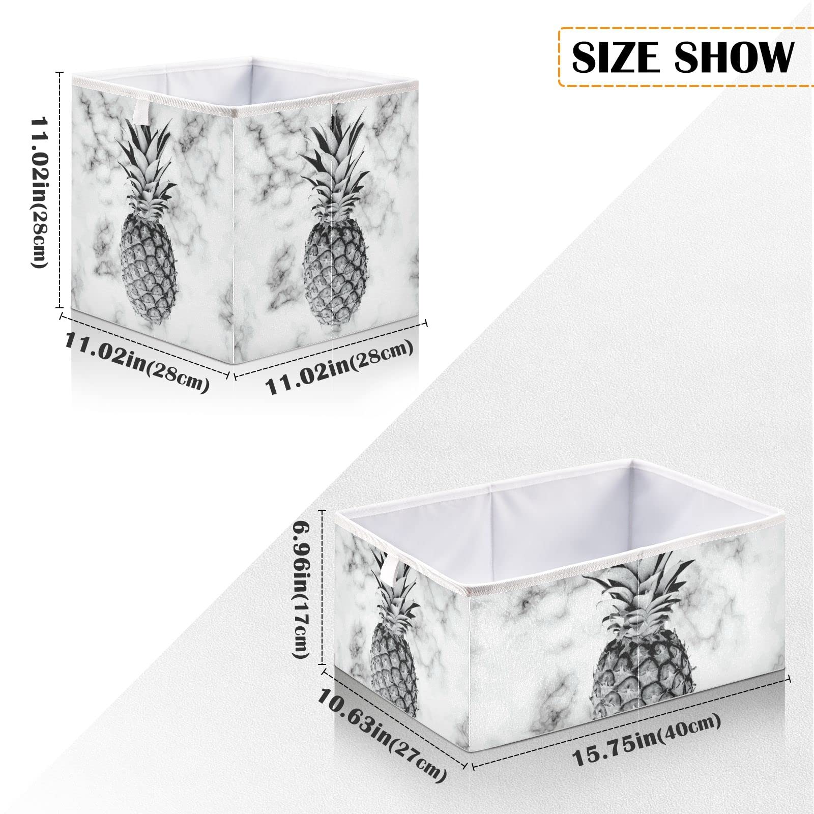 Marble Pineapple Collapsible Storage Cube - Square Storage Bin Organizer for Living Room, Car, Office & Bedroom | Stylish Home Decor & Space-Saving Solution